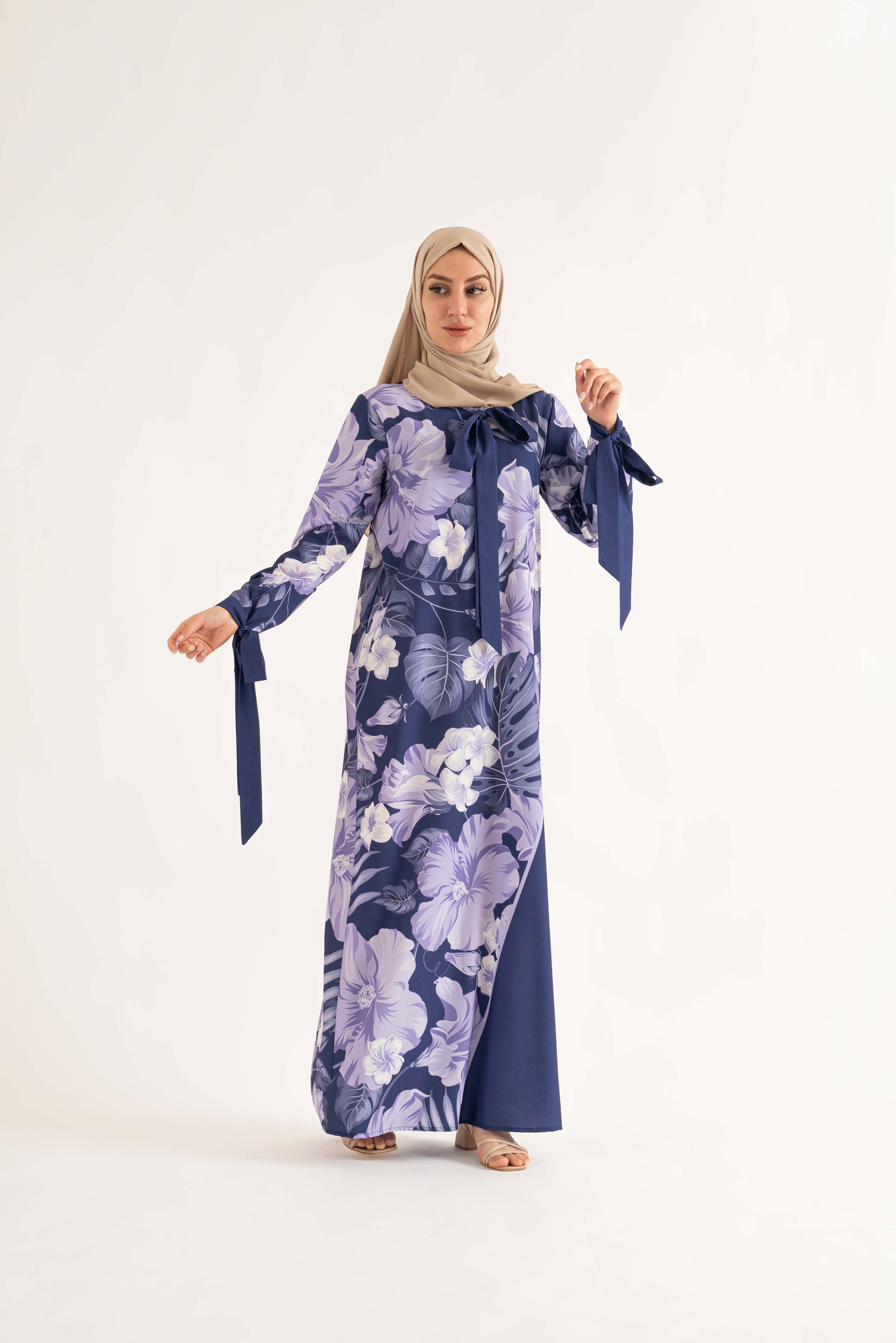 dark purple dress with hijab Purple Artificial Silk Abaya Dress with Attached Hijab