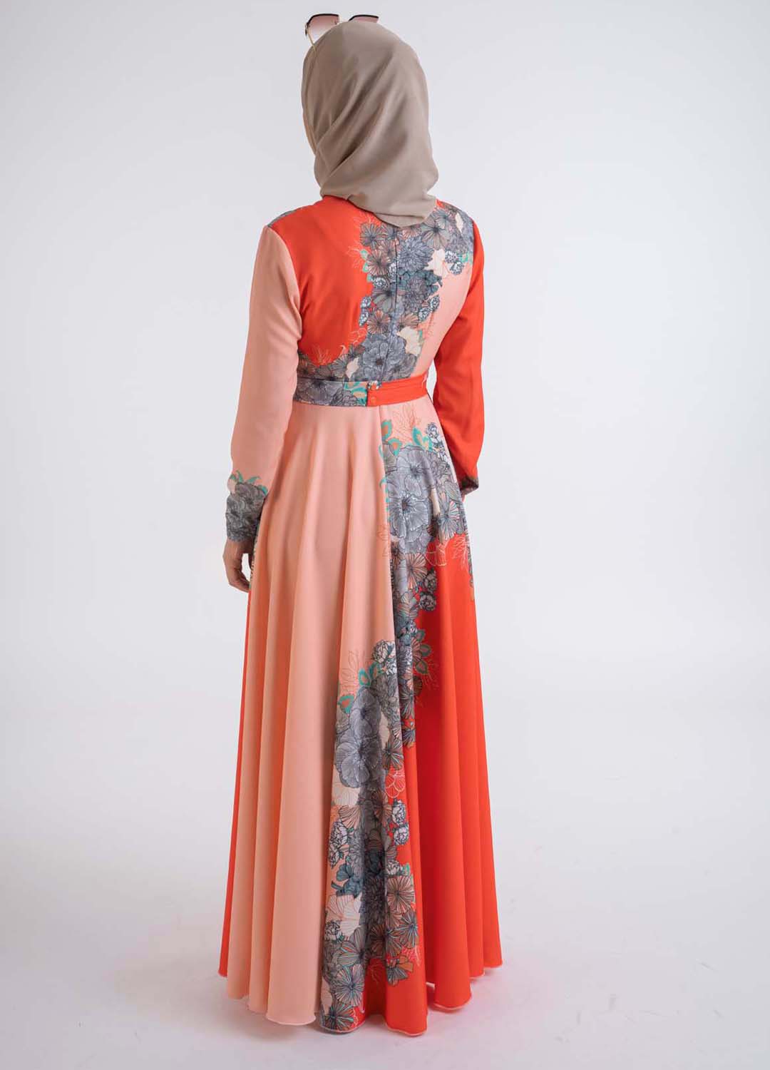 Contrast Floral Dress - Modest Dresses, Abaya, Long Sleeve dress!