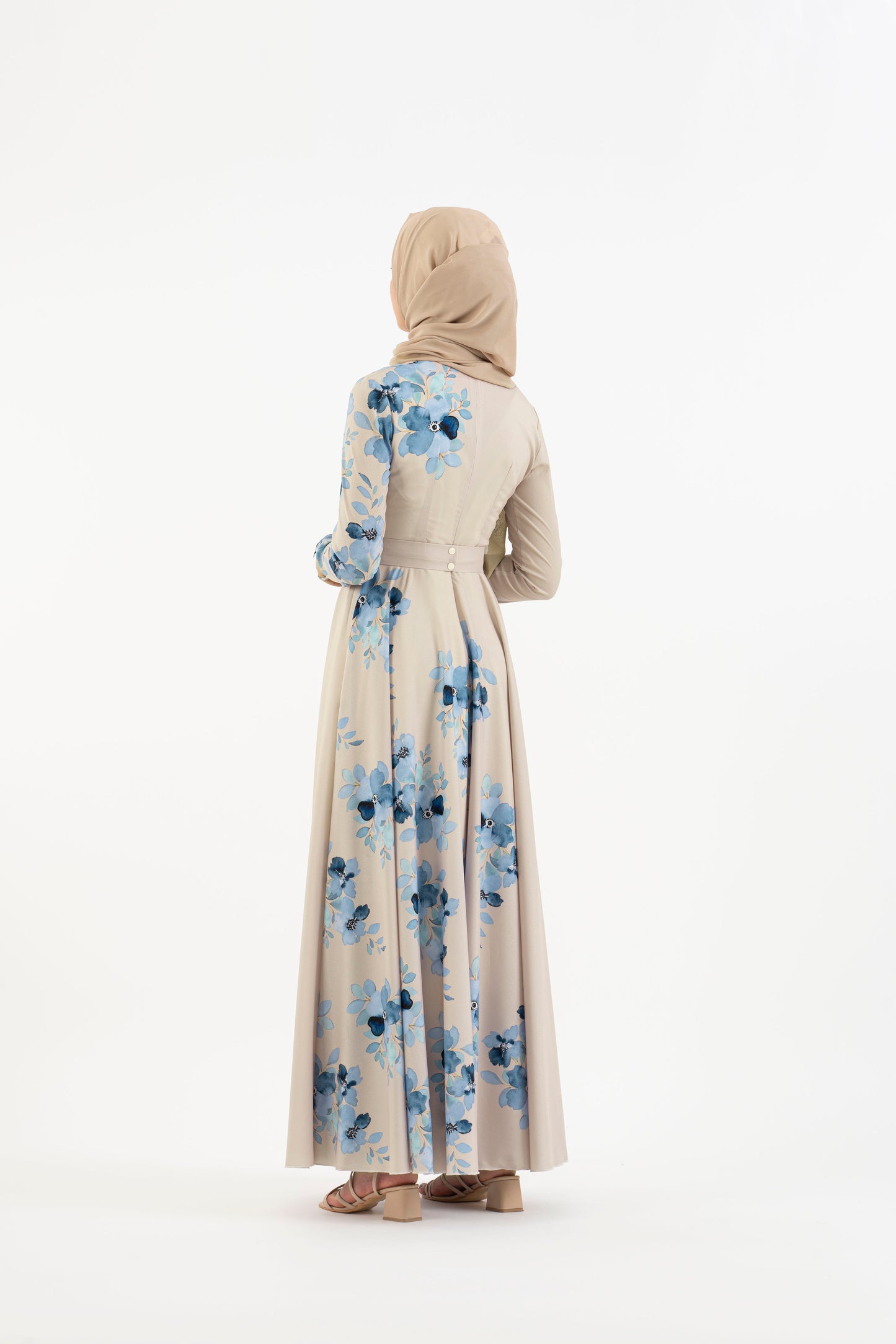 Cream Floral long dress - Modest Dresses, Abaya, Long Sleeve dress!