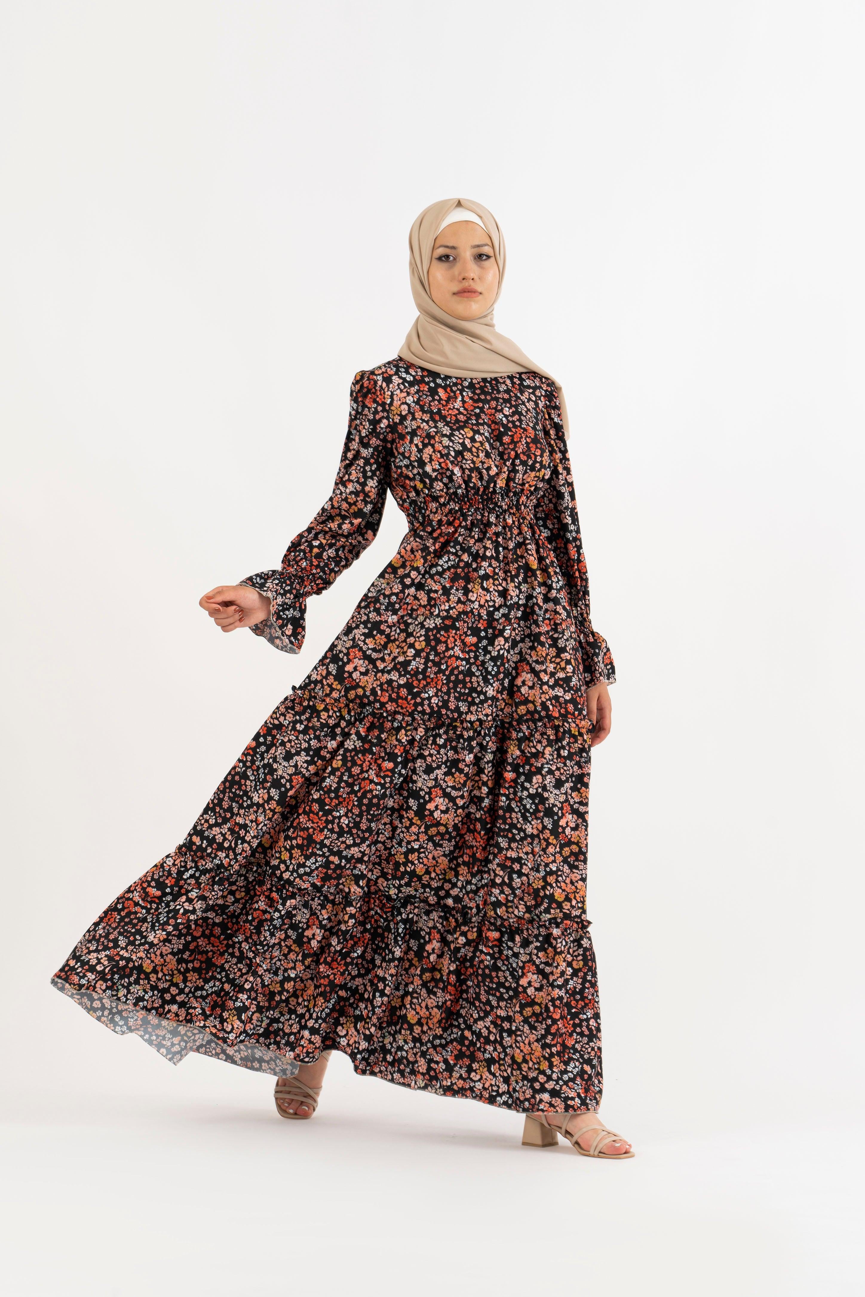 Alameda floral, Women's Modest Dress, abaya, long sleeve maxi dress! – TOLAVITA