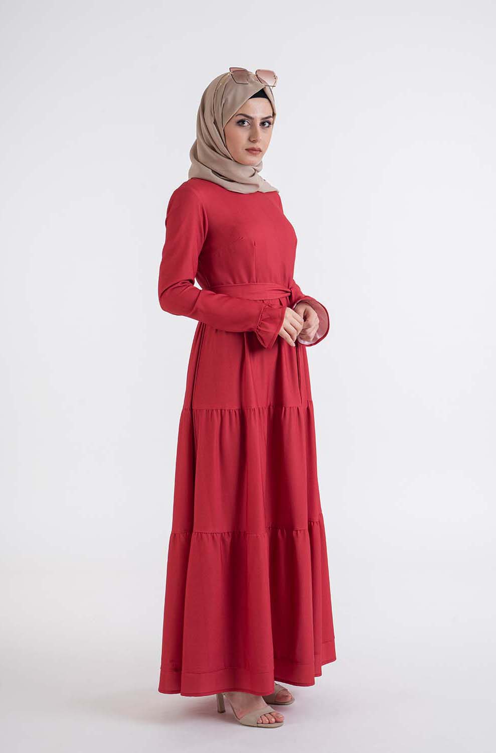 Red Shirred Dress - Modest Dresses, Abaya, Long Sleeve Dress! US10 Red Shirred Dress - Modest Dresses, Abaya, Long Sleeve Dress! US10