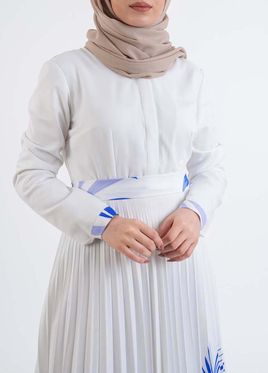 White Blue Palm Dress - Modest Dresses, Abaya, Long Sleeve dress!