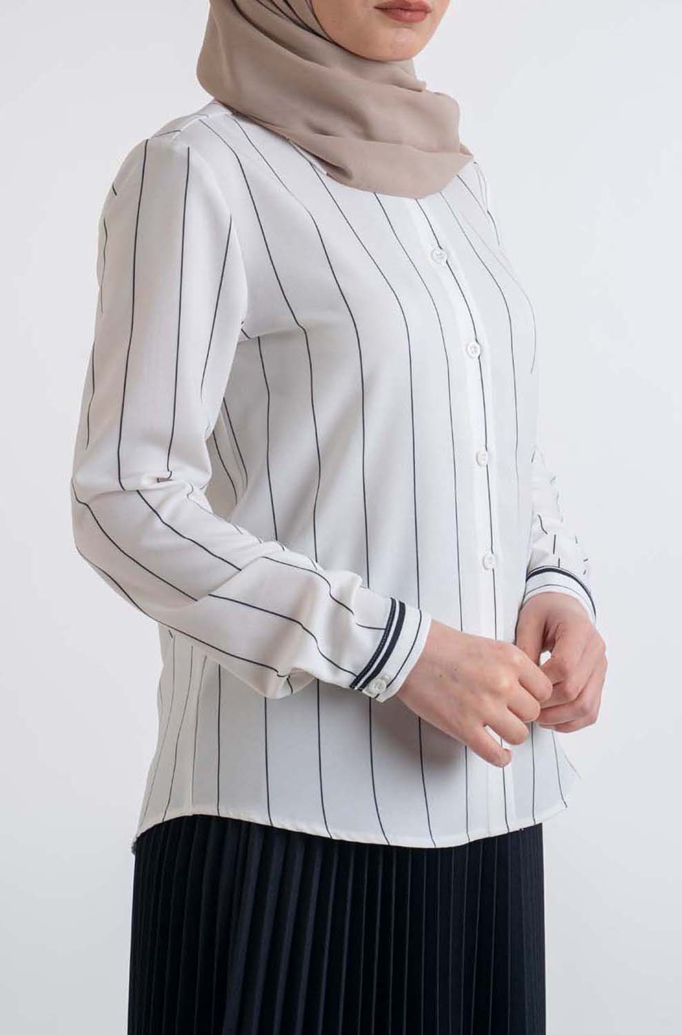 High Neck Long Sleeve Top in White - Modest Fashion