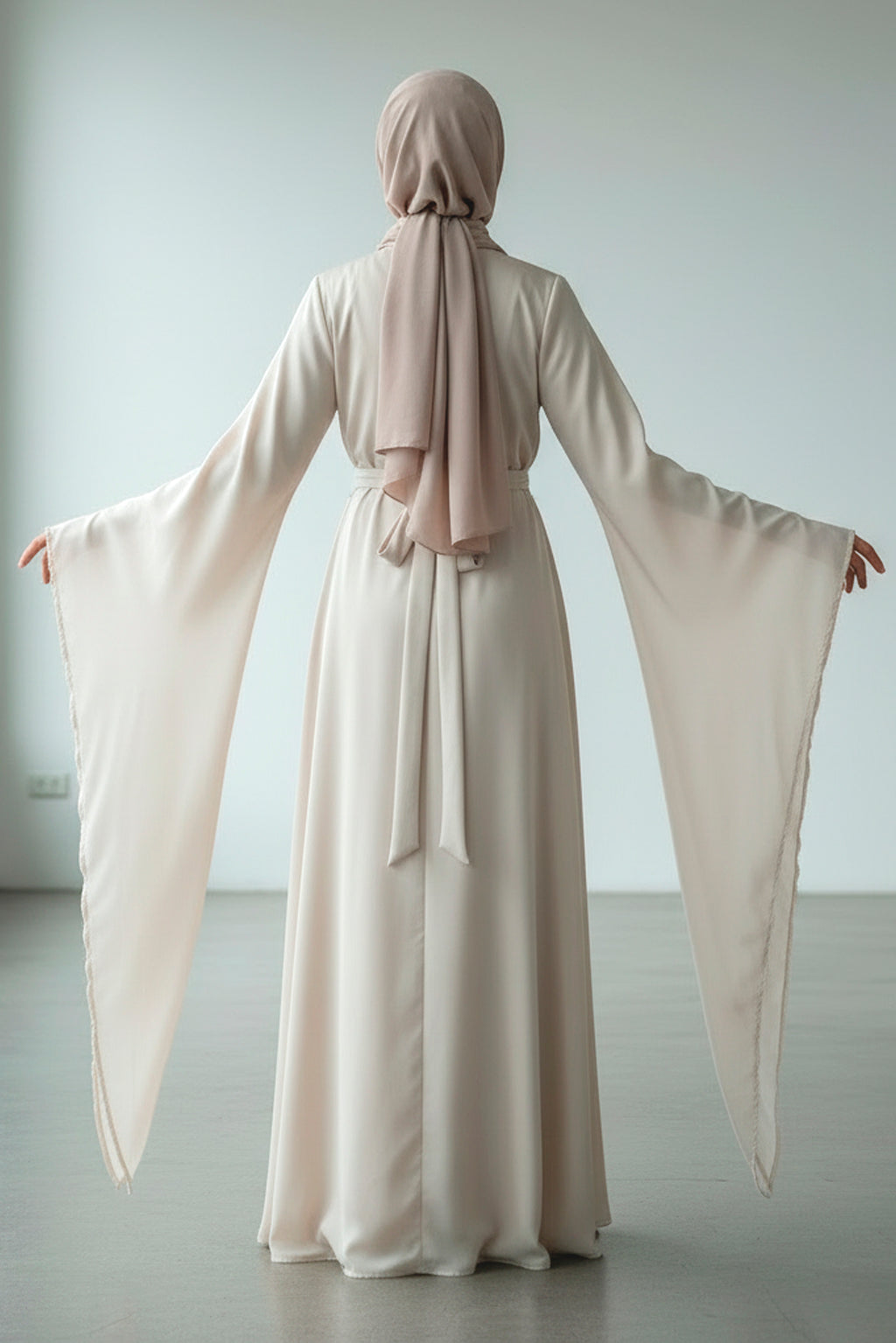 Off-White Wide Sleeve Modest Maxi Dress – Elegant & Flowy
