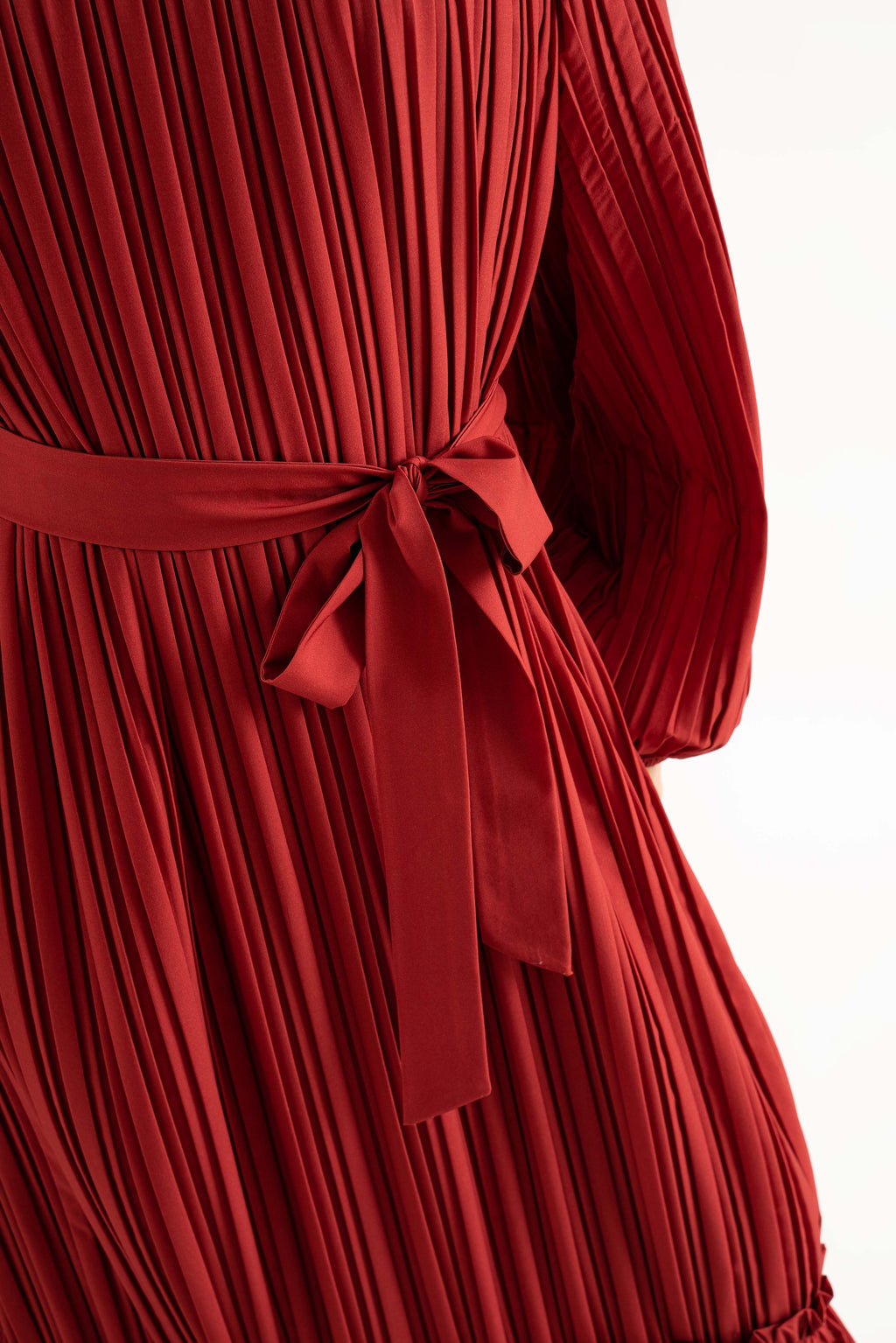 Aayat Pleat Maxi Dress - Ruby Red exclusive at TOLAVITA-Modest