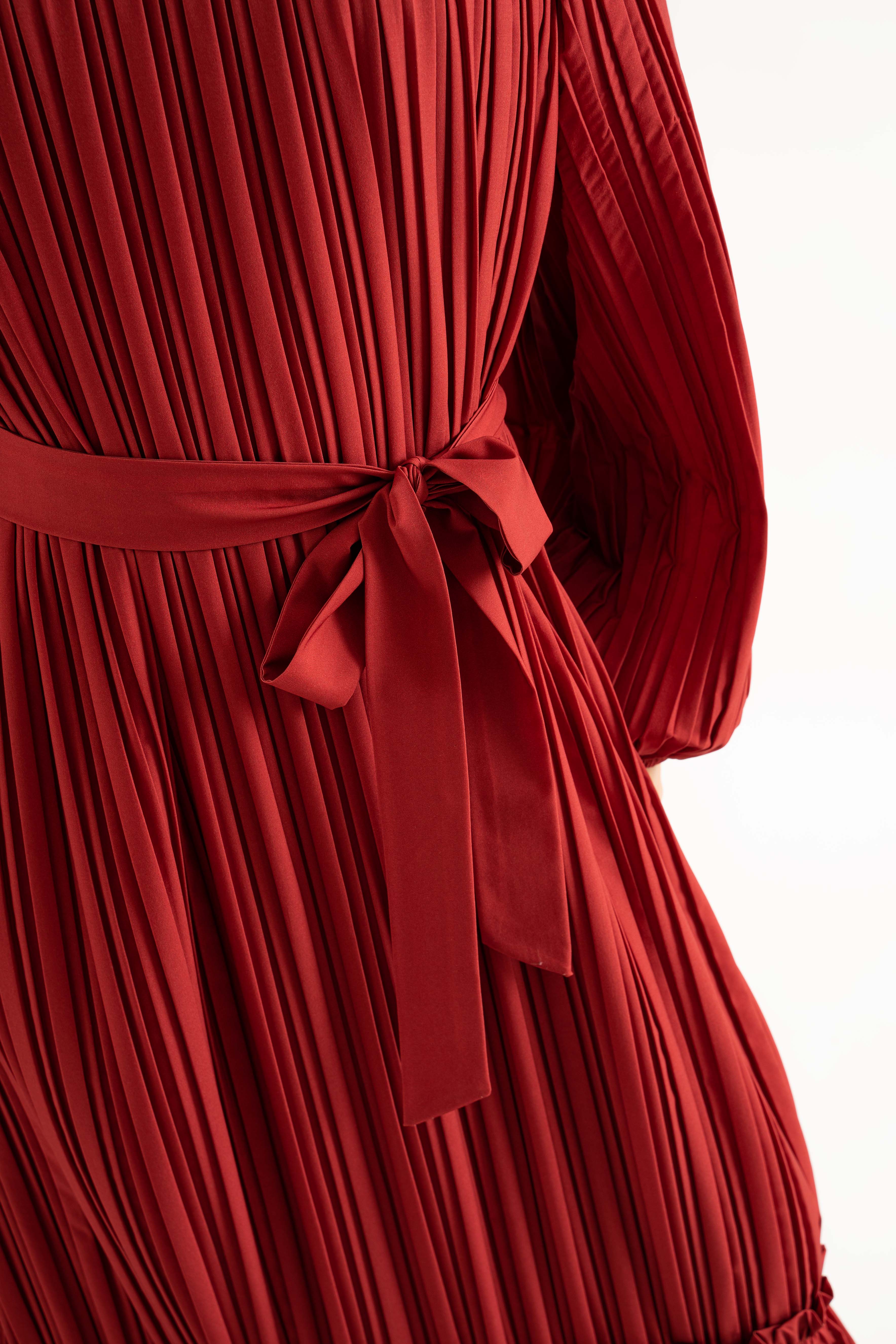 Aayat Pleat Maxi Dress - Ruby Red exclusive at TOLAVITA-Modest