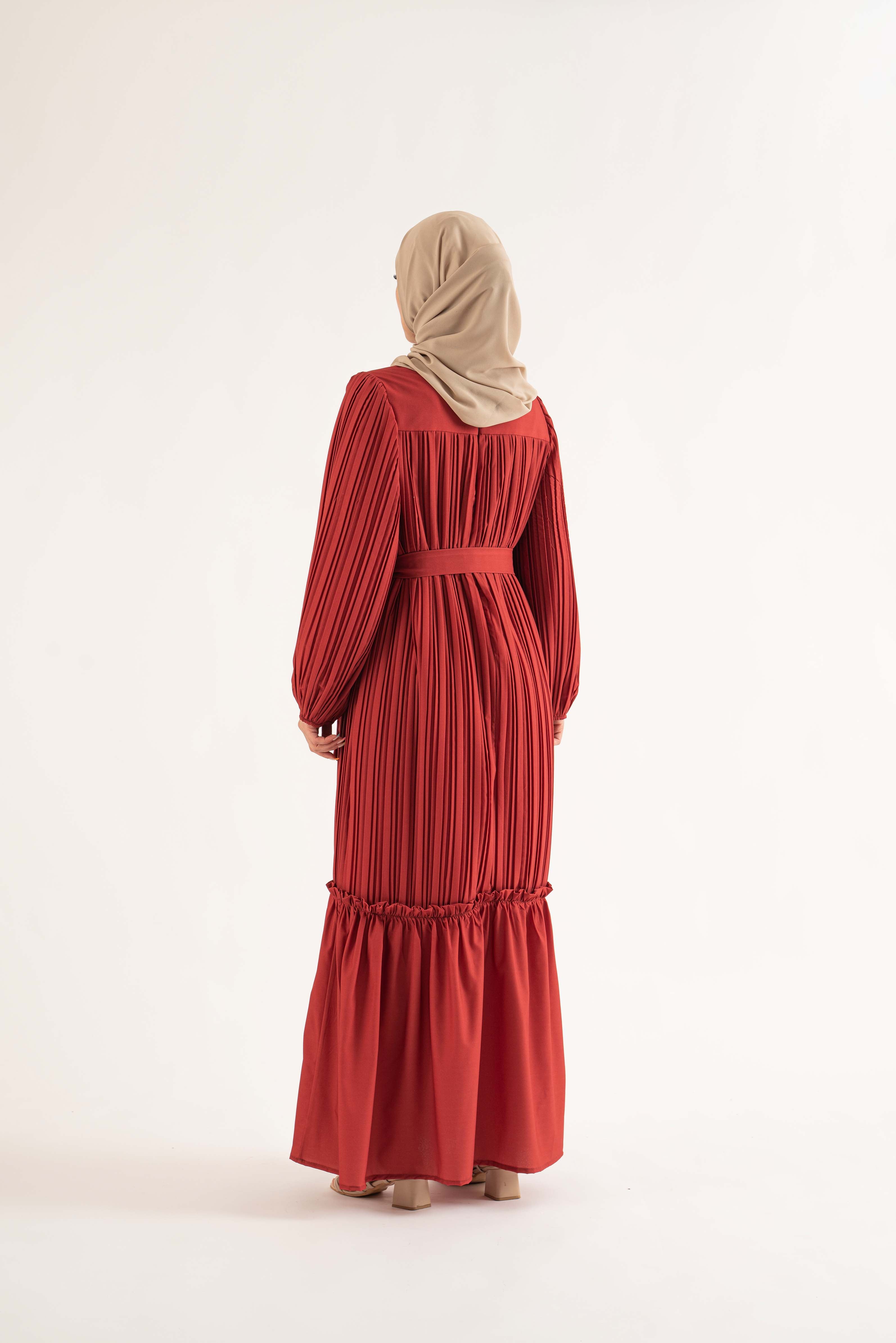 red dress hijab fashion Red dress and black lace collar and cuffs
