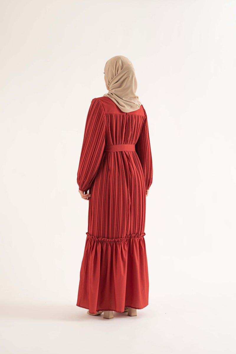 Aayat Pleat Maxi Dress - Ruby Red exclusive at TOLAVITA-Modest