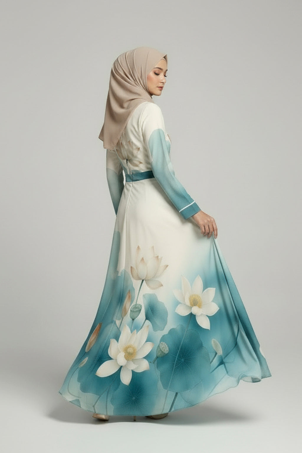 Blue Bloom Gradient Modest Maxi Dress