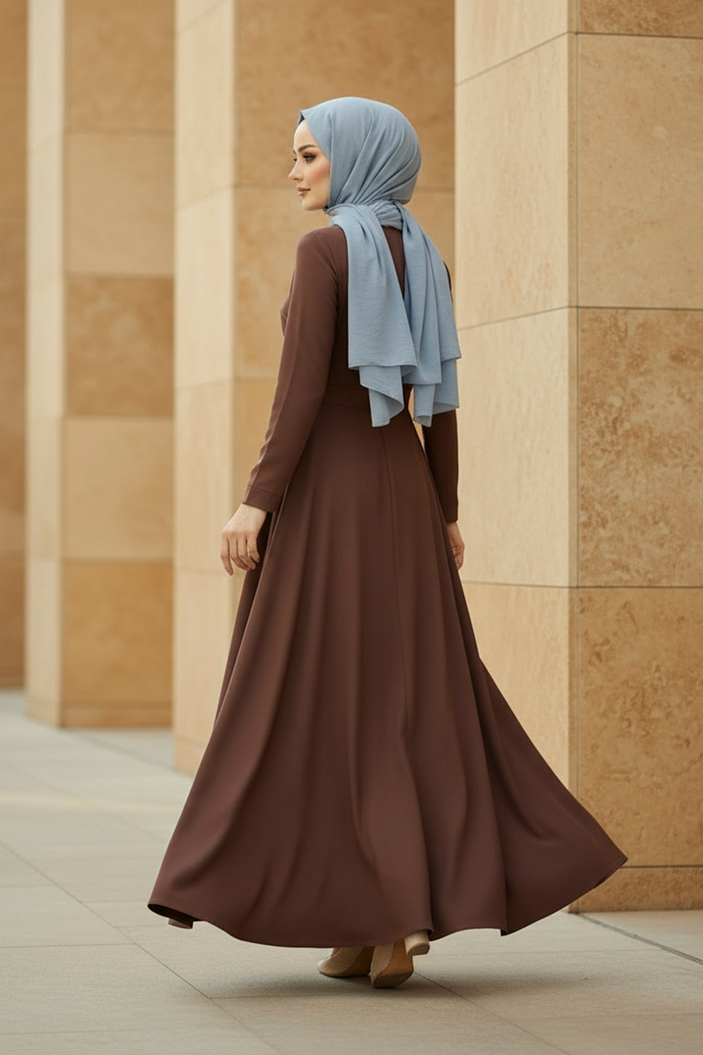 Brown Long Sleeve Modest Maxi Dress – Timeless & Elegant