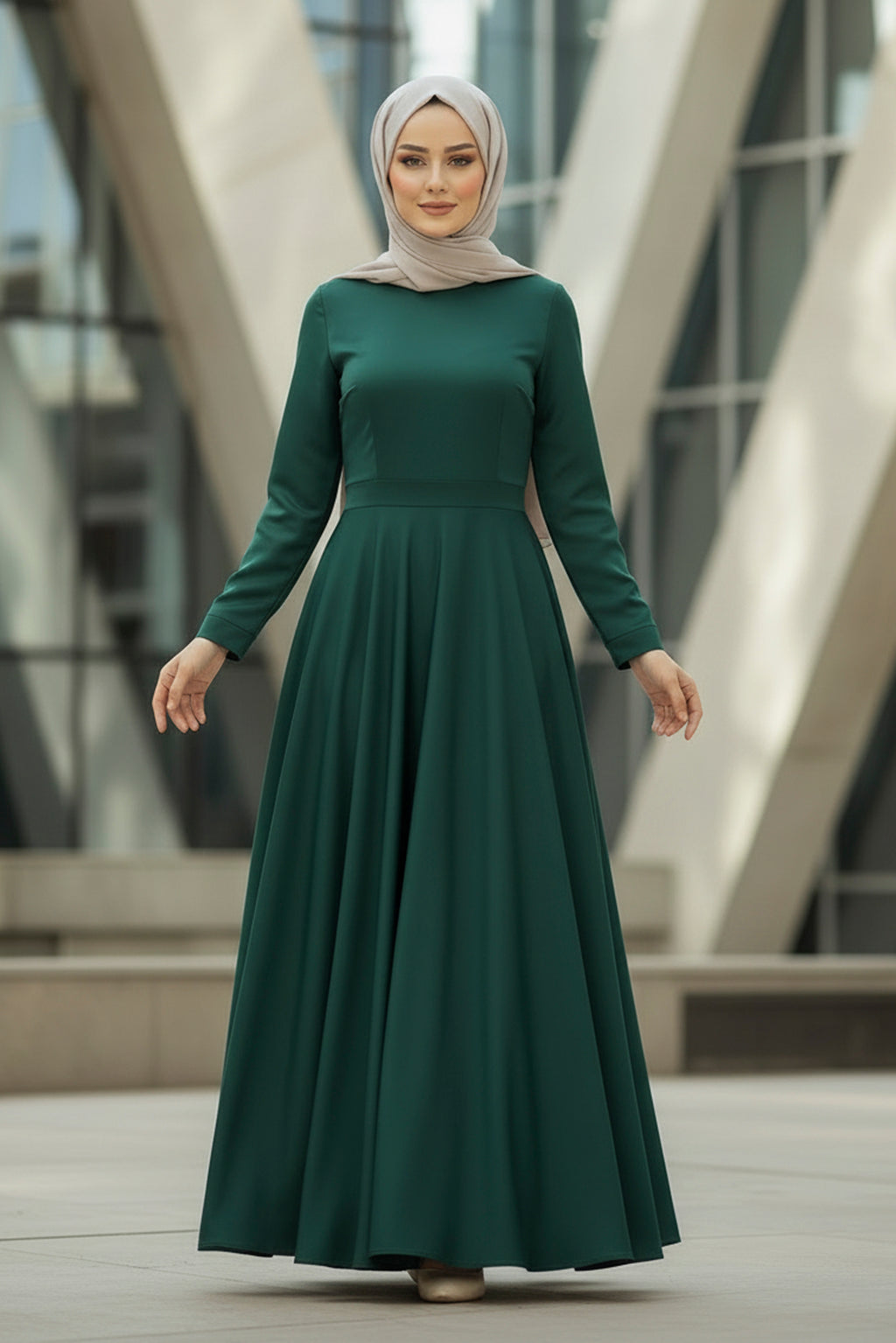 Emerald Green Modest Maxi Dress – Elegant Long Sleeve Dress