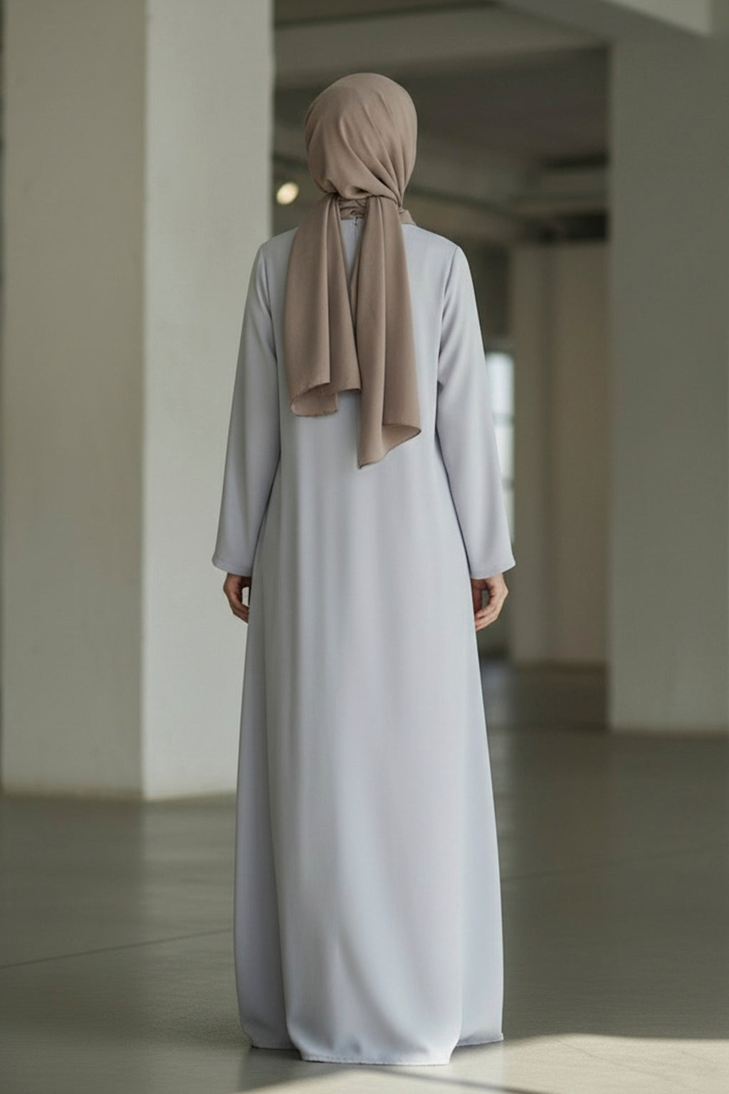 Light Grey Straight-Cut Modest Maxi Dress – Minimal & Chic