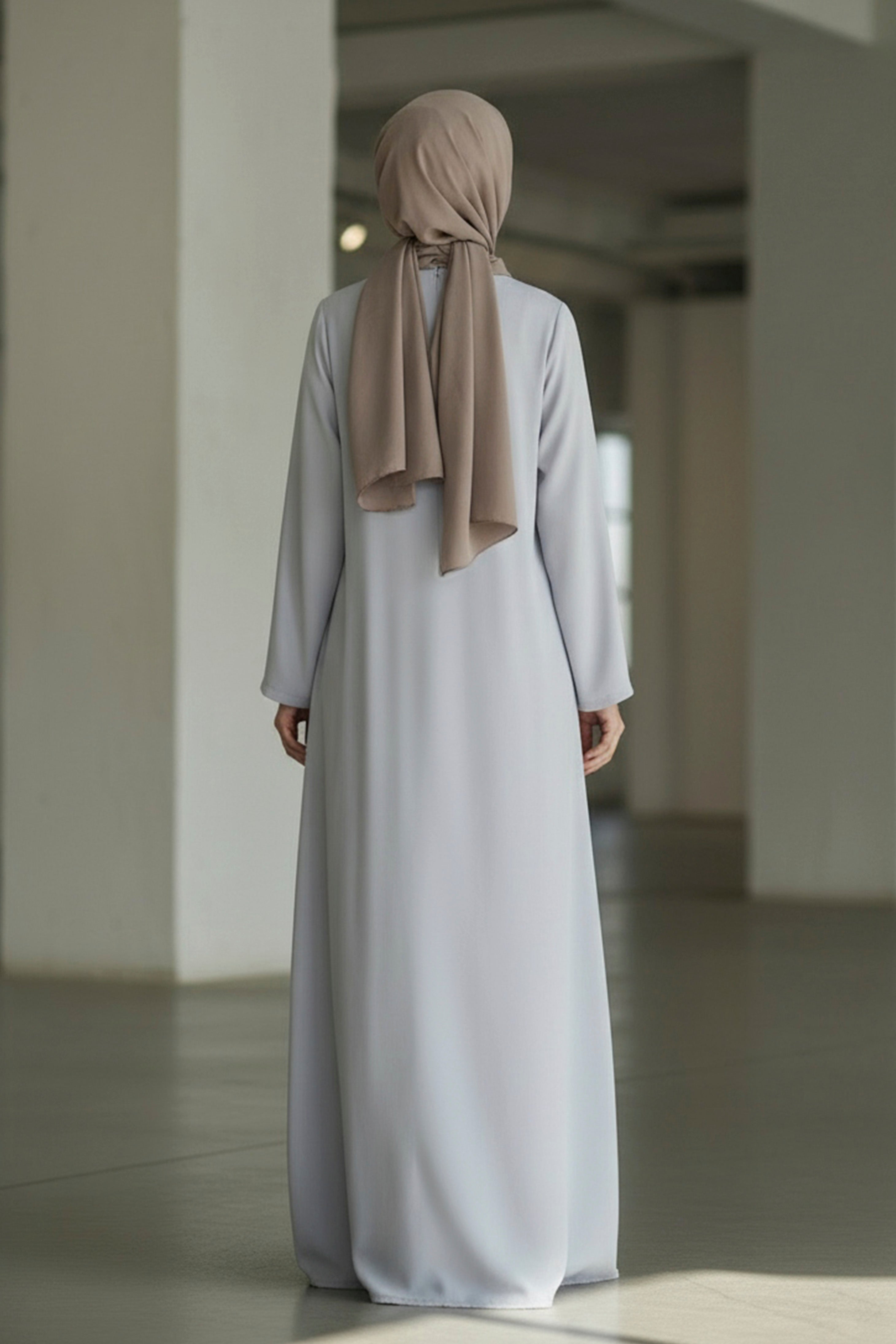 Light Grey Straight-Cut Modest Maxi Dress – Minimal & Chic