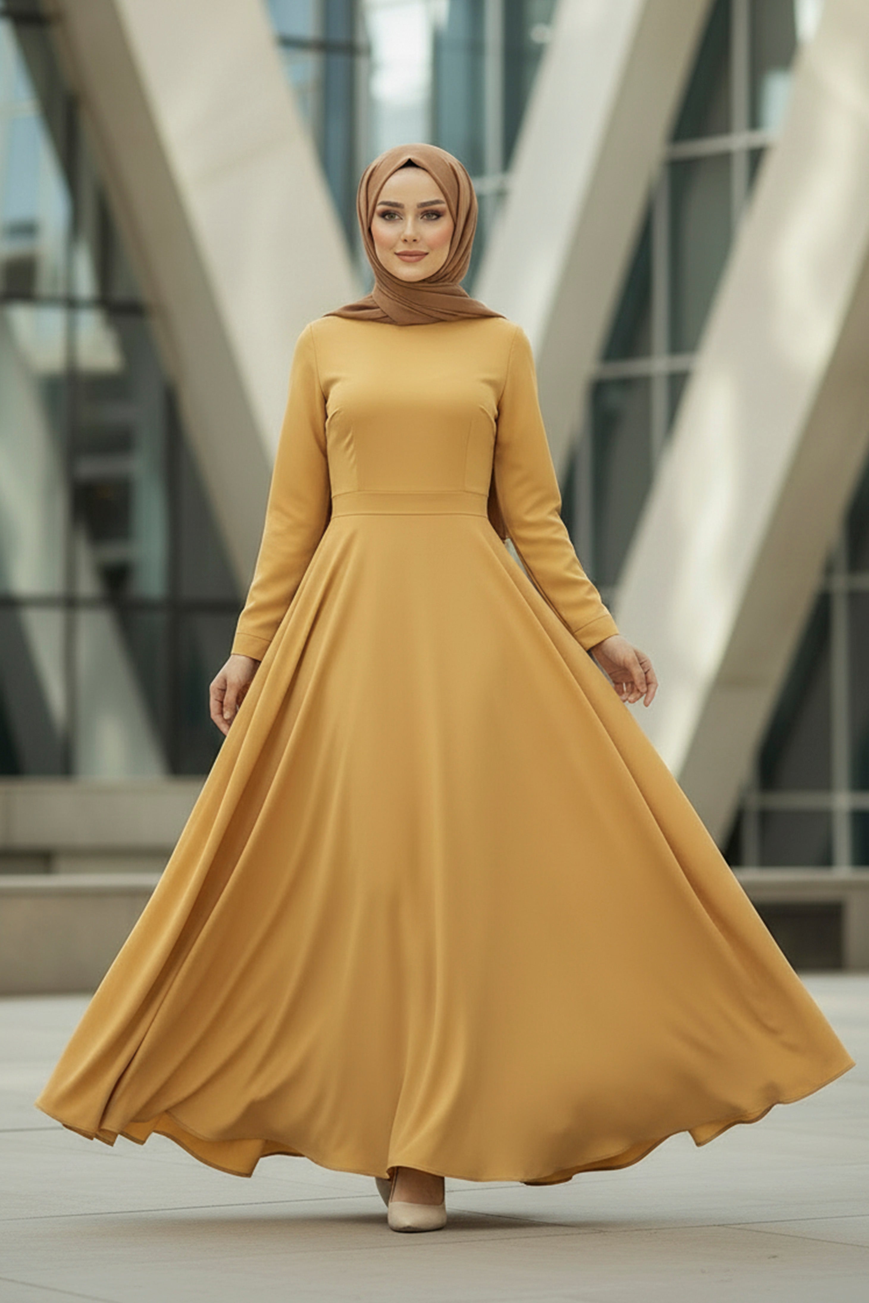 Mustard Yellow Modest Maxi Dress – Bold Elegant Style