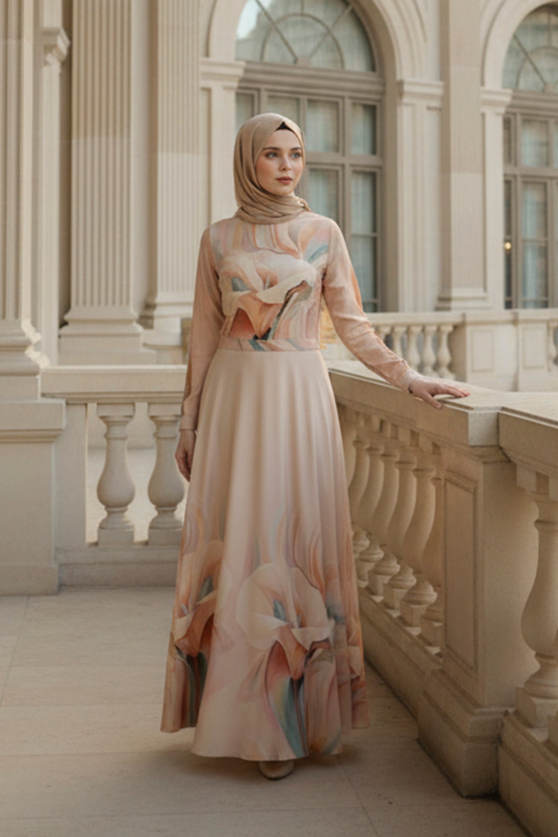Peach Floral Modest Maxi Dress Soft Feminine Elegance XS Peach Floral Modest Maxi Dress Soft Feminine Elegance XS