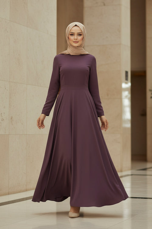Plum Modest Maxi Dress – Long Sleeve Elegant Gown XS