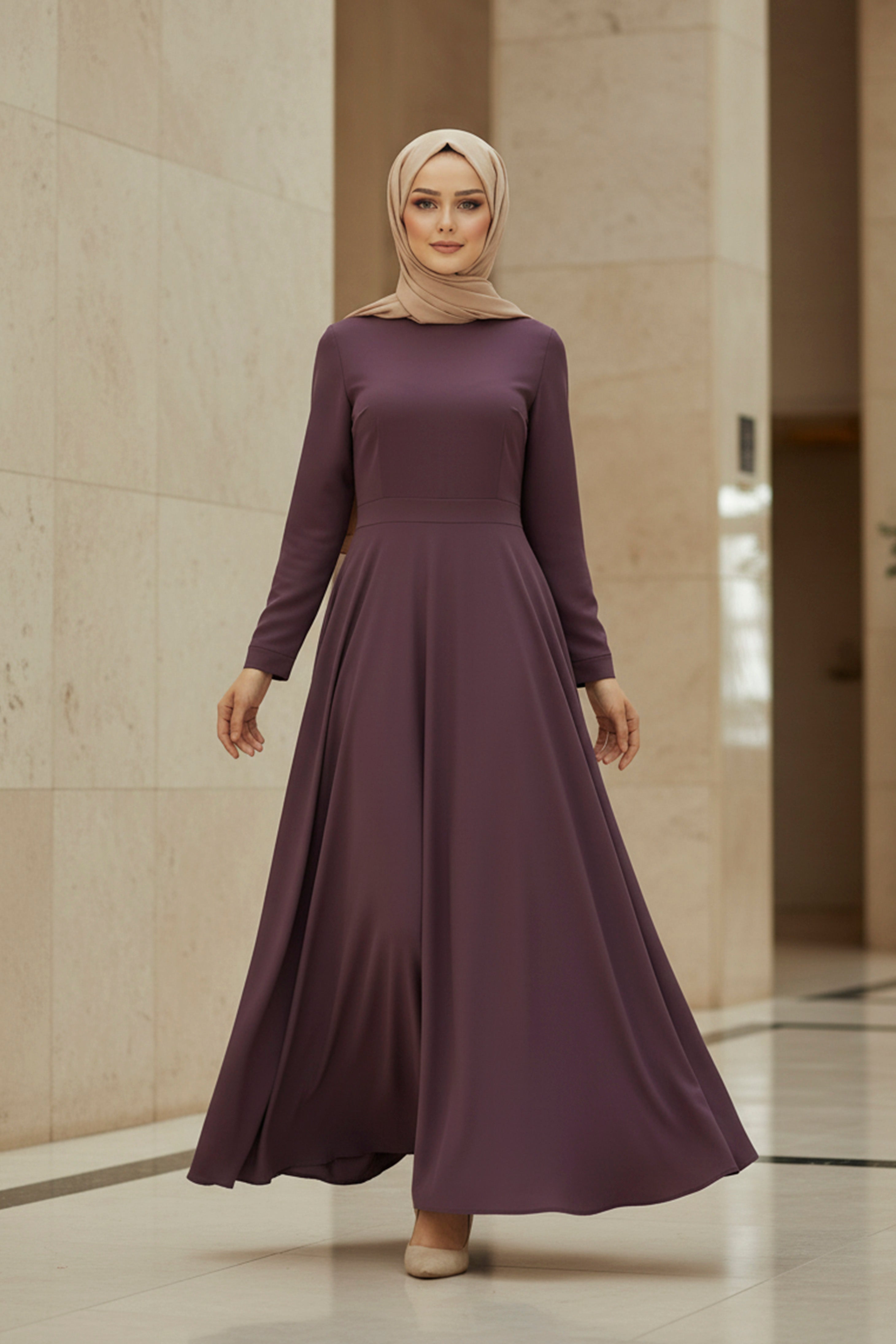 Plum Modest Maxi Dress – Long Sleeve Elegant Gown