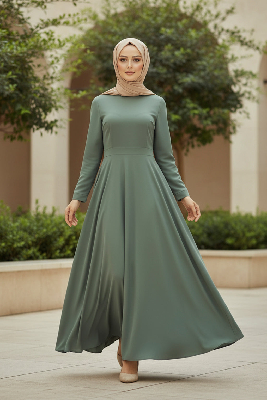 Sage Green Modest Maxi Dress – Minimal Elegant Style