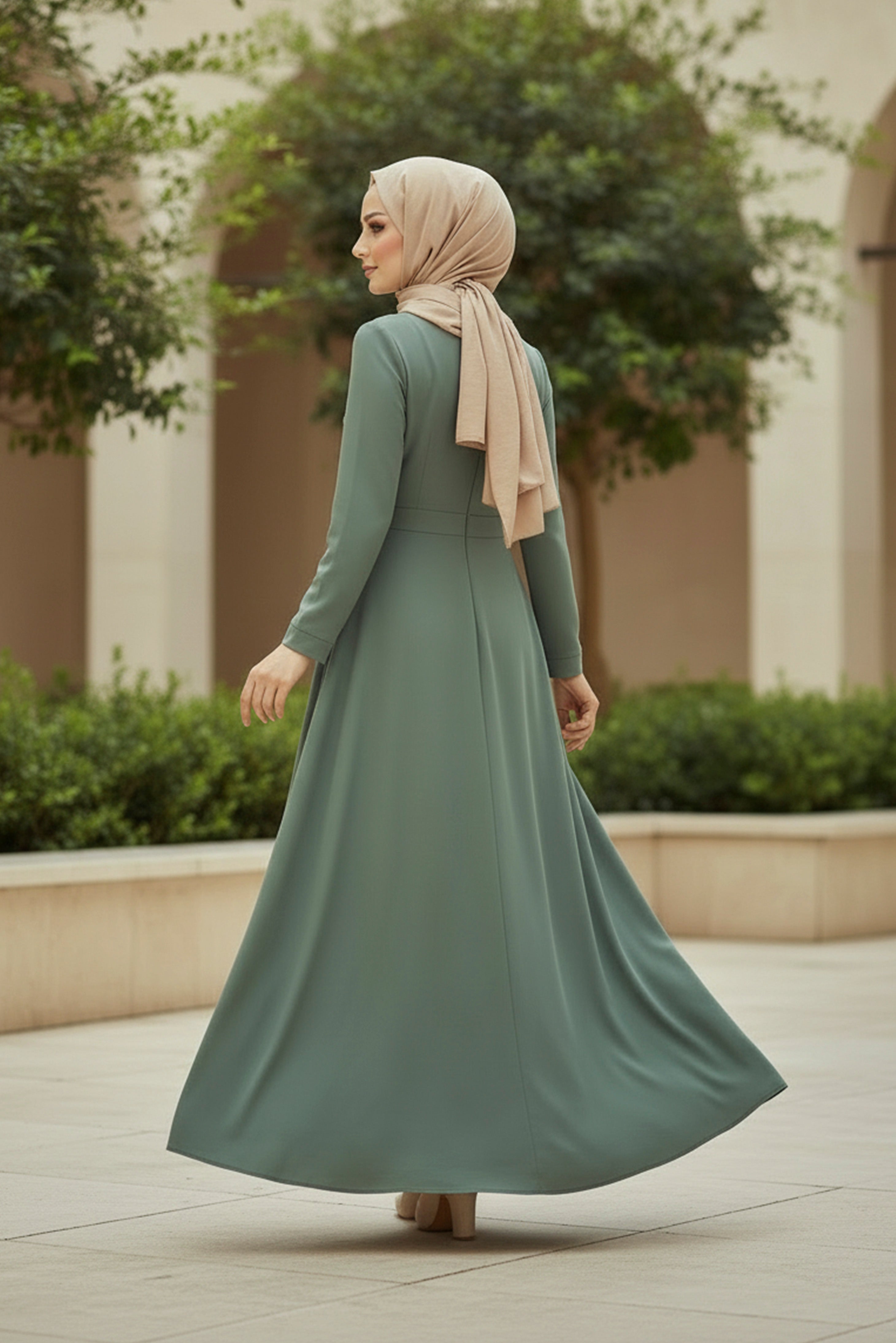 Sage Green Modest Maxi Dress – Minimal Elegant Style