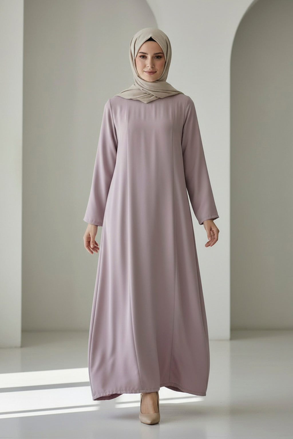 Soft Mauve Loose-Fit Modest Maxi Dress for Everyday Elegance