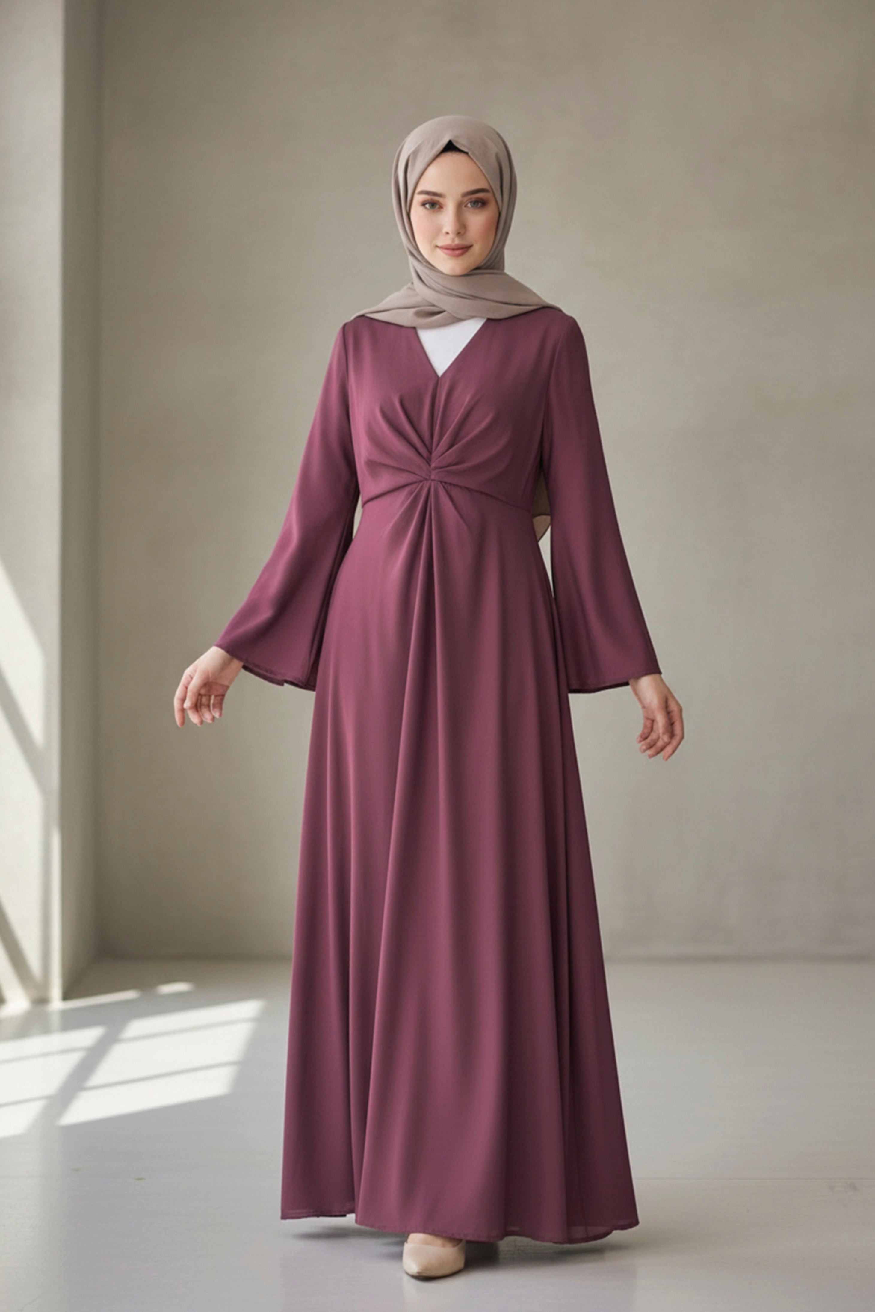 Dark Mauve Wrap-Style Modest Maxi Dress for Women
