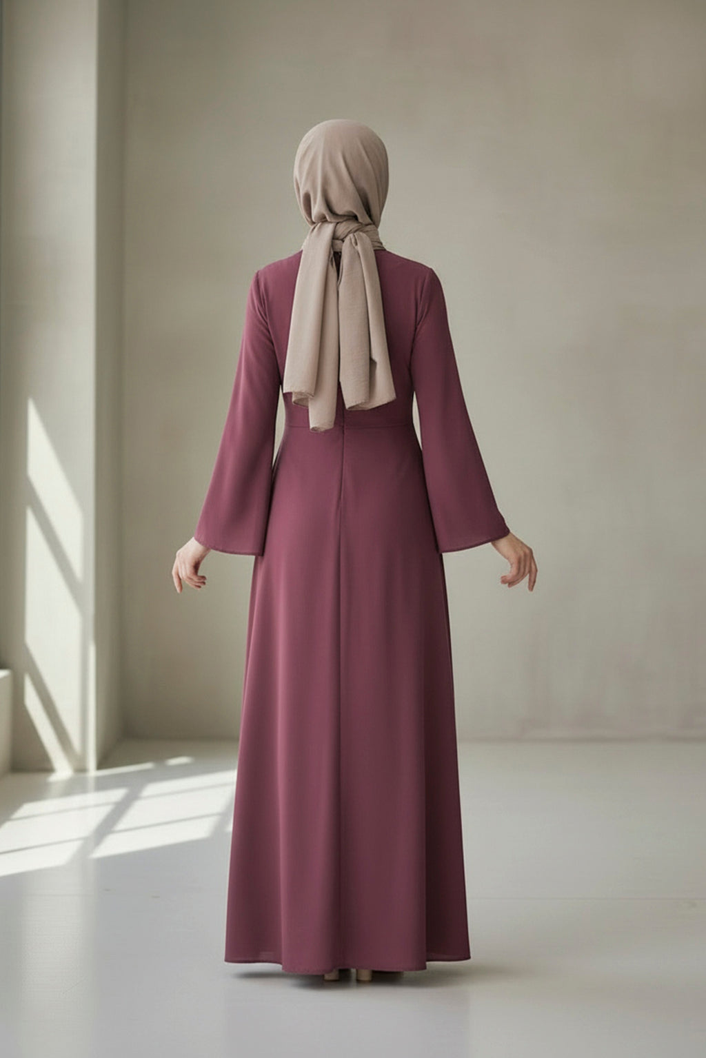 Dark Mauve Wrap-Style Modest Maxi Dress for Women