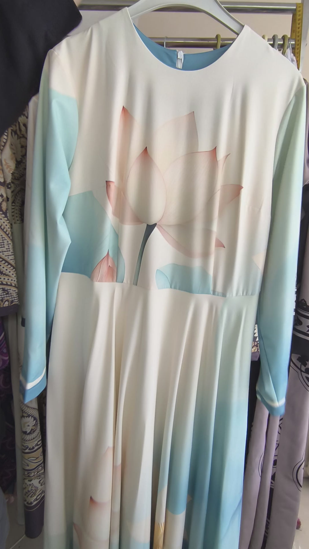 Blue Bloom Gradient Modest Maxi Dress