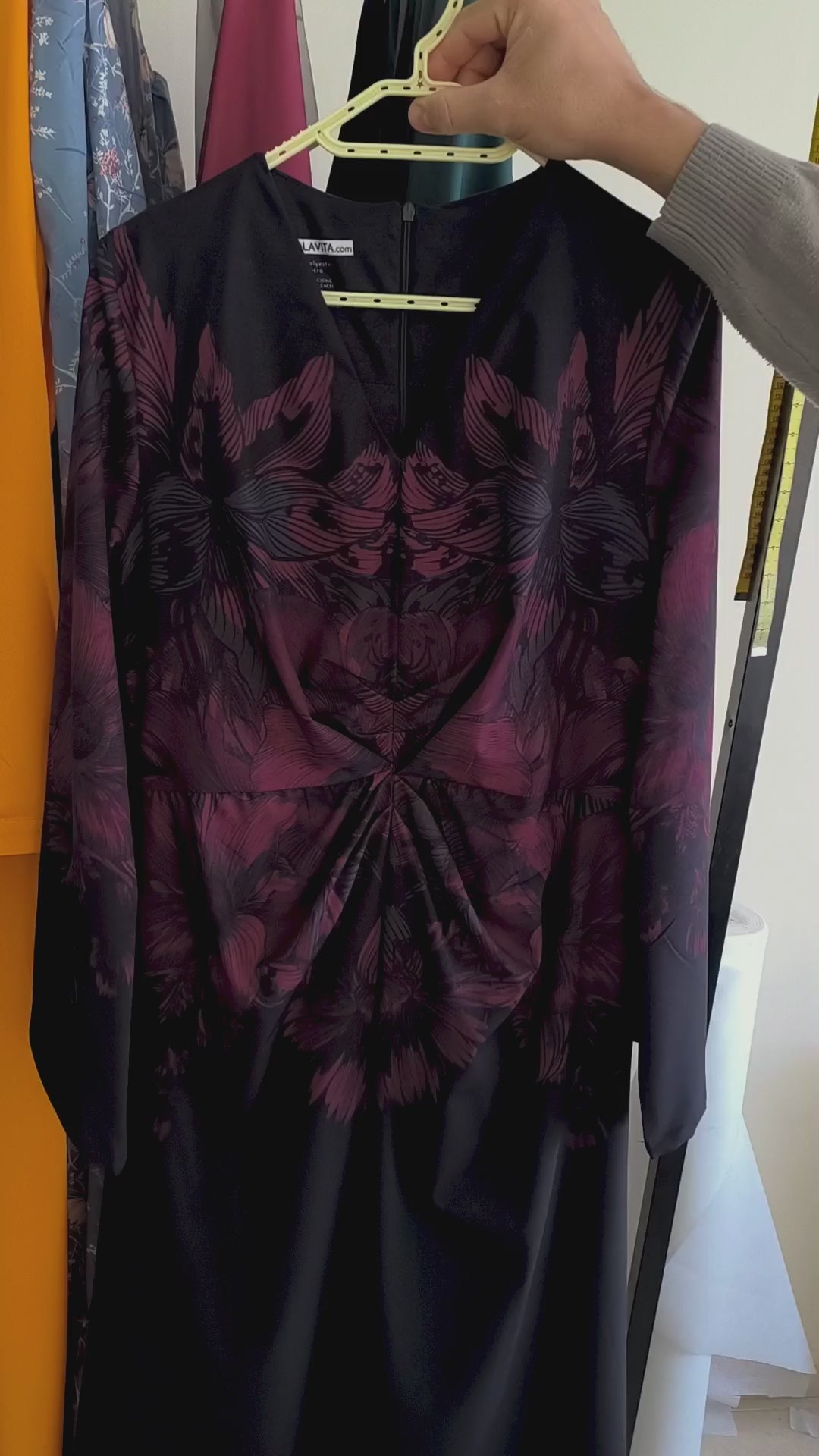 Black & Burgundy Floral Modest Maxi Dress – Long Sleeve Elegant Evening Gown