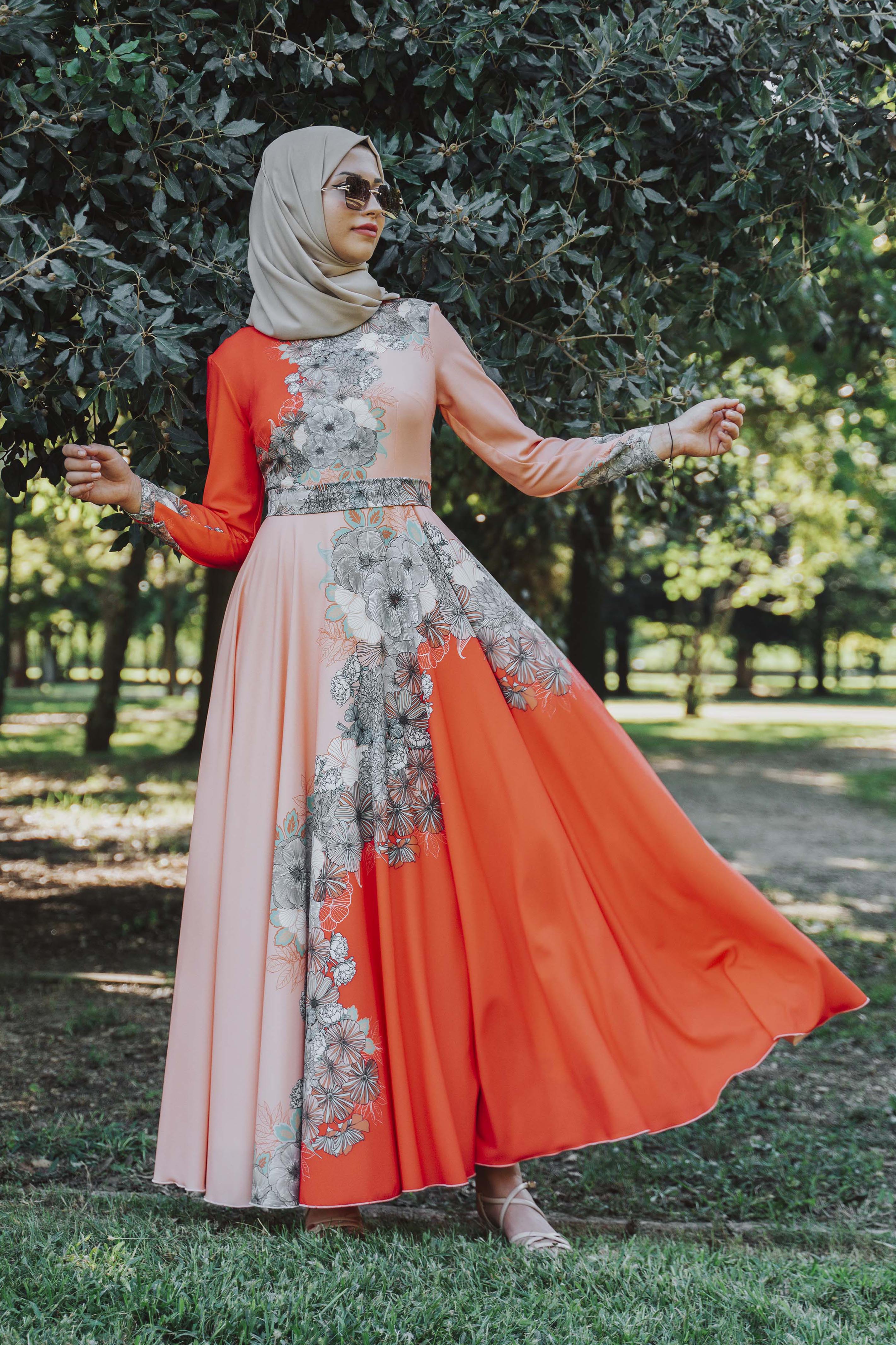 Contrast Floral Dress - Modest Dresses, Abaya, Long Sleeve dress!