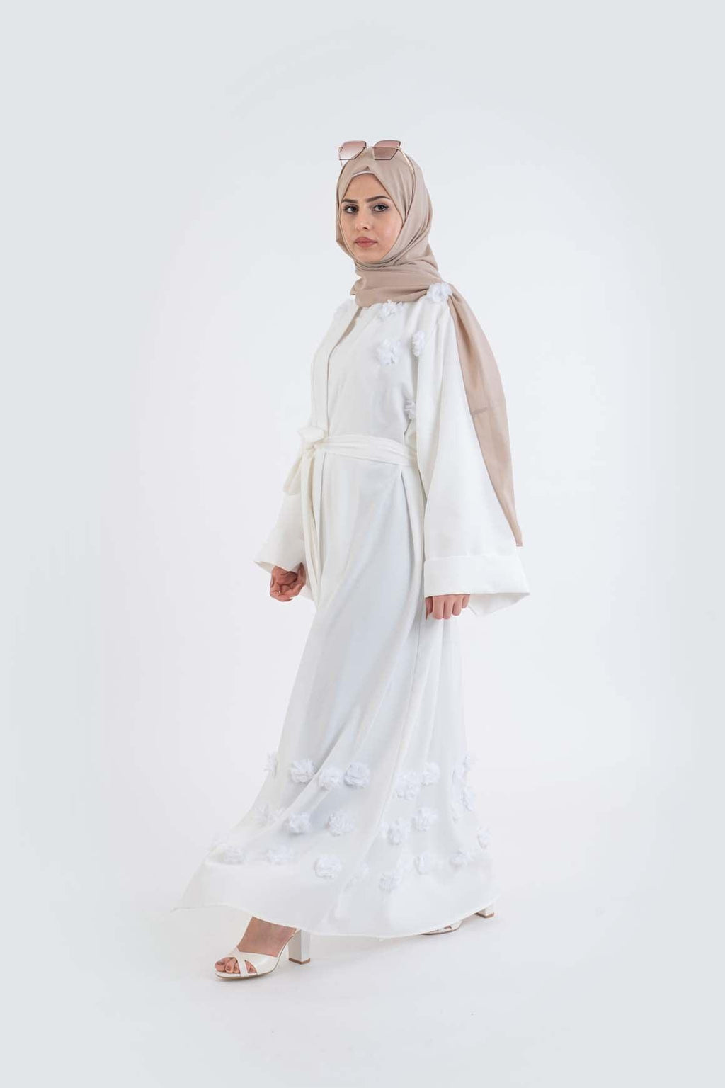 3D Flower white Abaya- Modest Dresses, Abaya,Maxi, Long Sleeve dress!