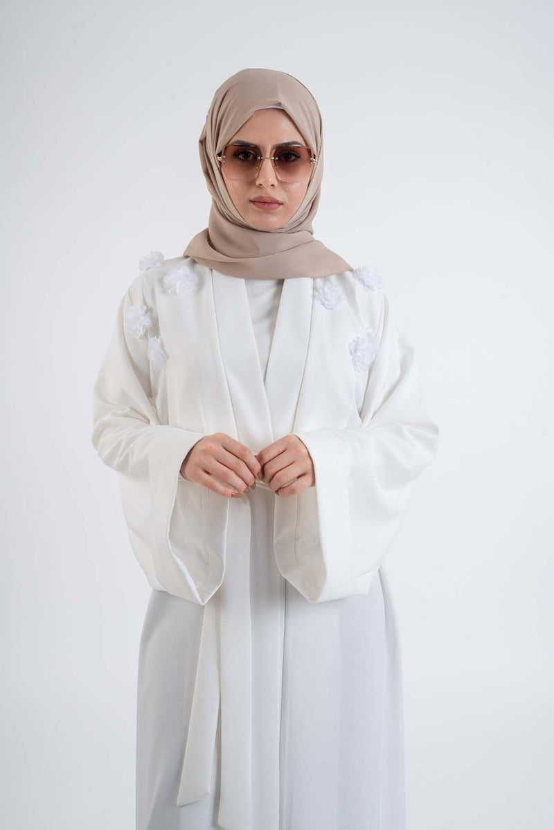 3D Flower white Abaya- Modest Dresses, Abaya,Maxi, Long Sleeve dress!