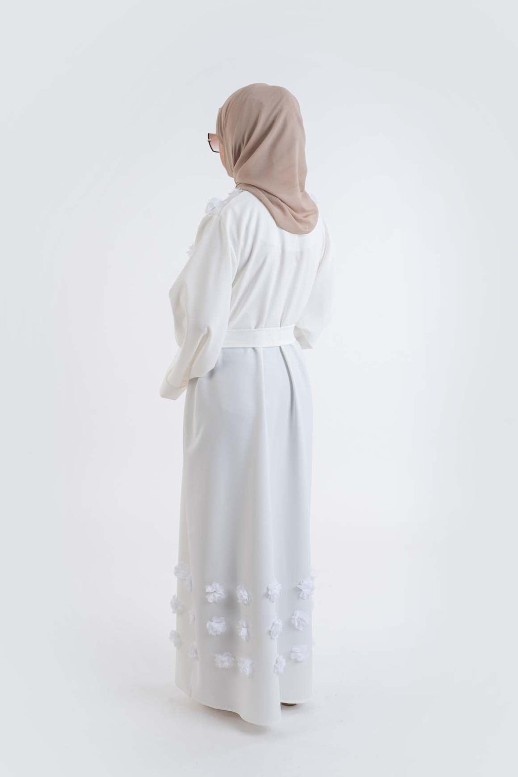 3D Flower white Abaya- Modest Dresses, Abaya,Maxi, Long Sleeve dress!