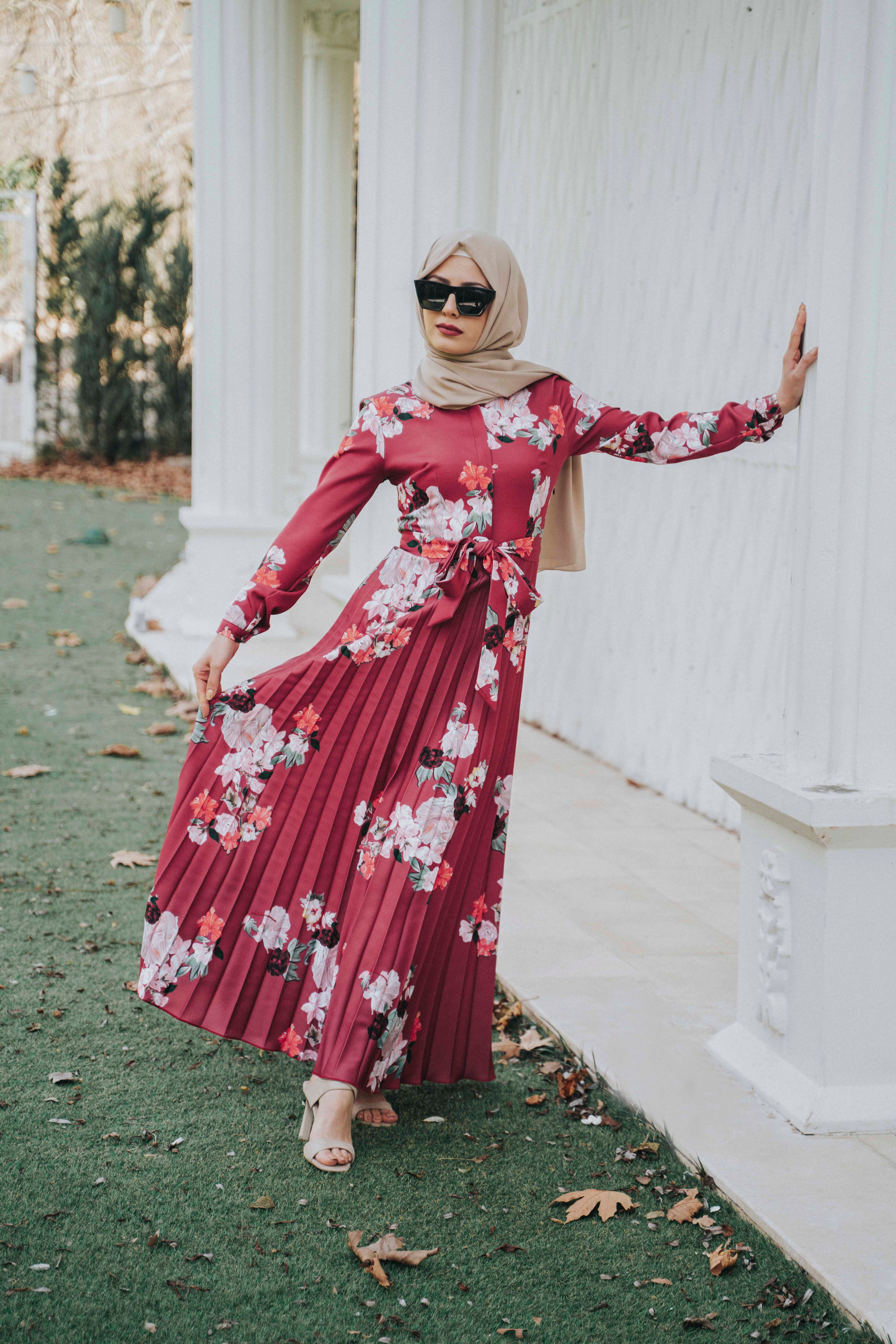 Palmaria floral pleat dress-Modesty Fashion