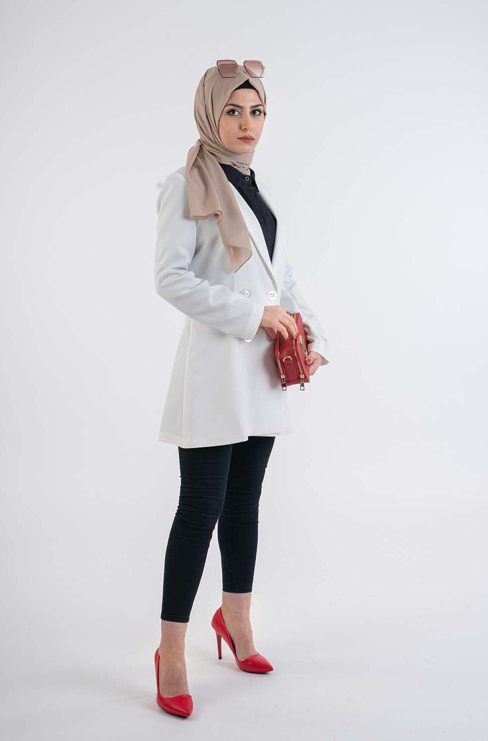 maxi dress with blazer hijab AD