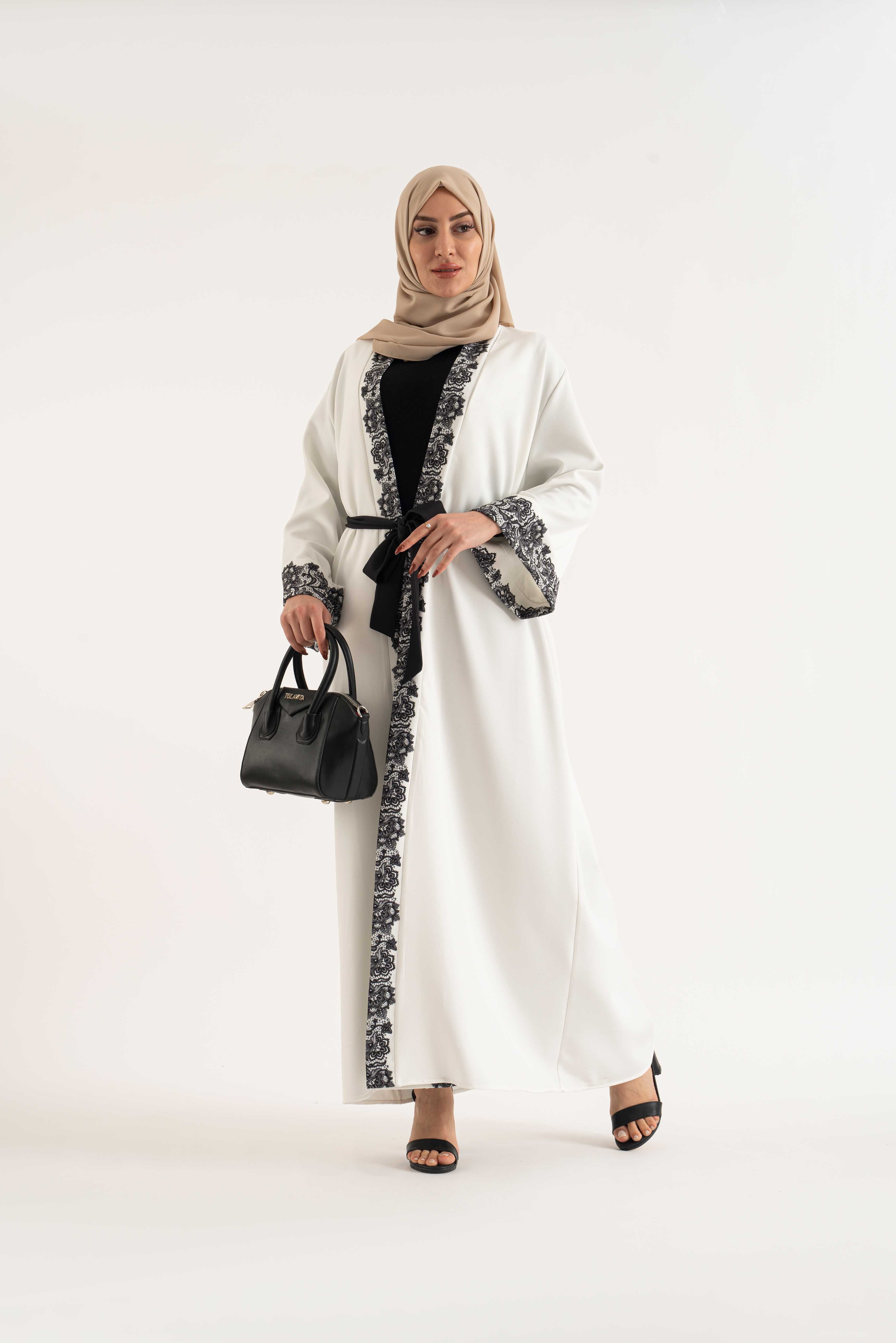 BLOOMY white Abaya- Modest Dresses, Abaya,Maxi, Long Sleeve dress!