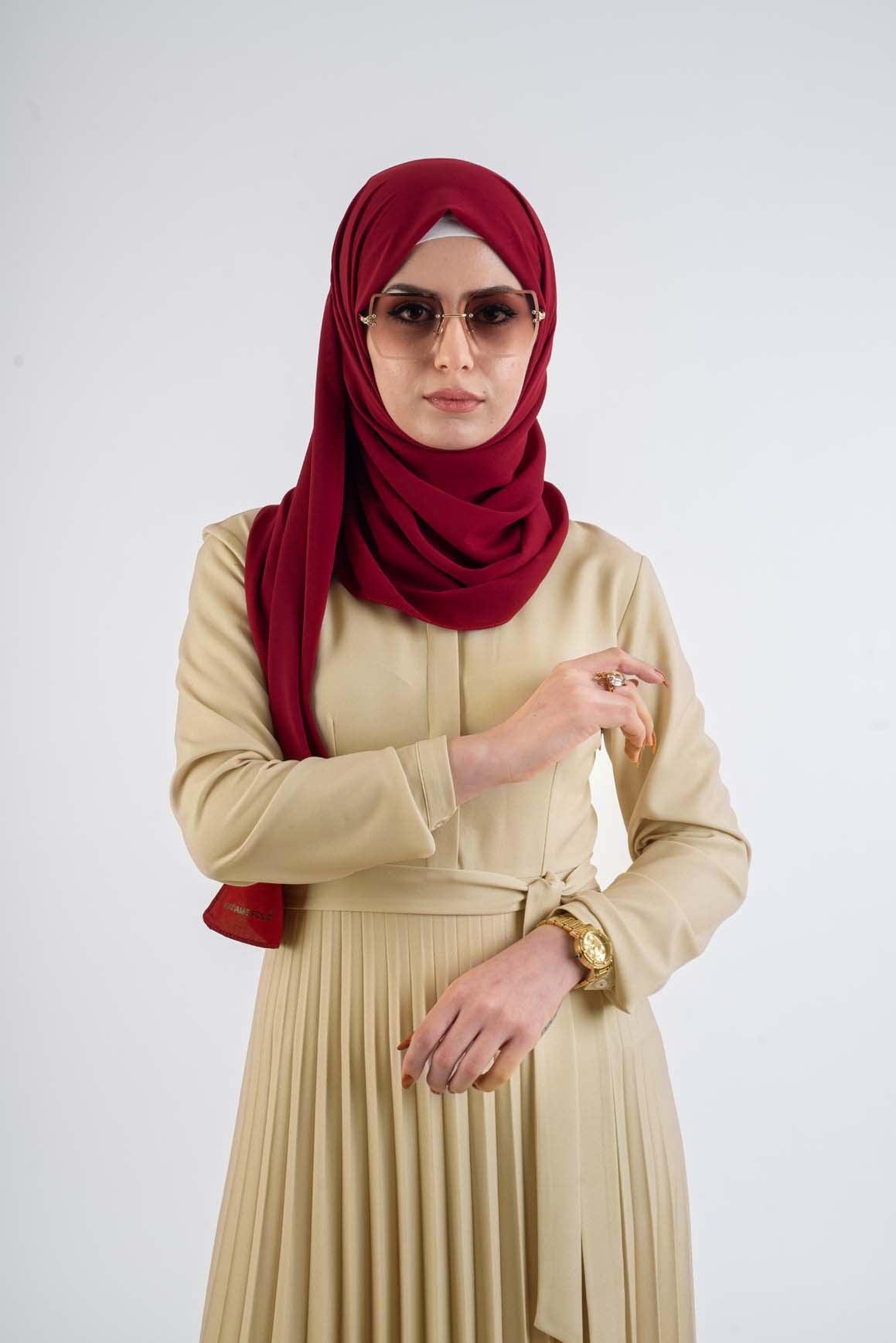 Beige pleat dress - Modest Dresses, Abaya,Maxi,  Long Sleeve dress!