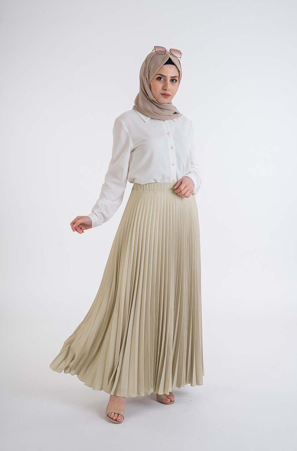 Beige pleat skirt - Modest Dresses, Abaya, Maxi, Long Sleeve dress!
