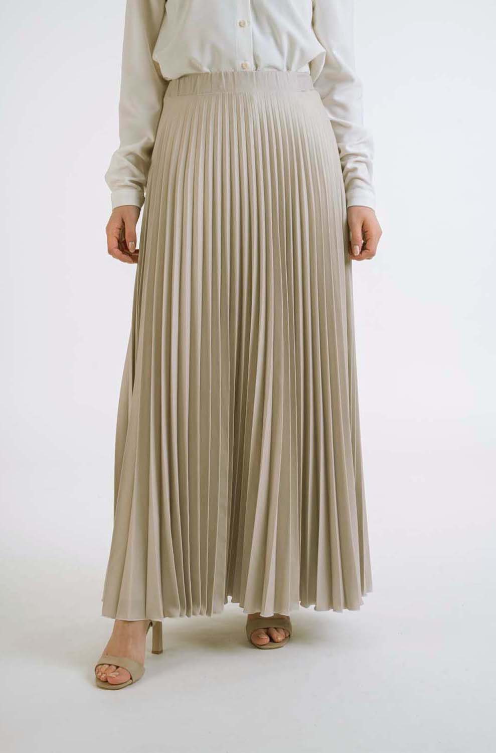 Beige pleat skirt - Modest Dresses, Abaya, Maxi, Long Sleeve dress!