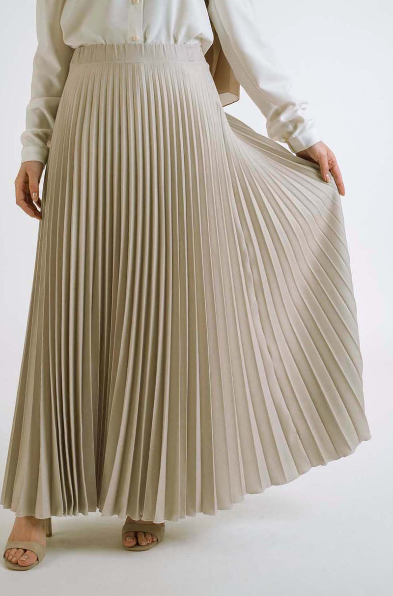 Beige pleat skirt - Modest Dresses, Abaya, Maxi, Long Sleeve dress!