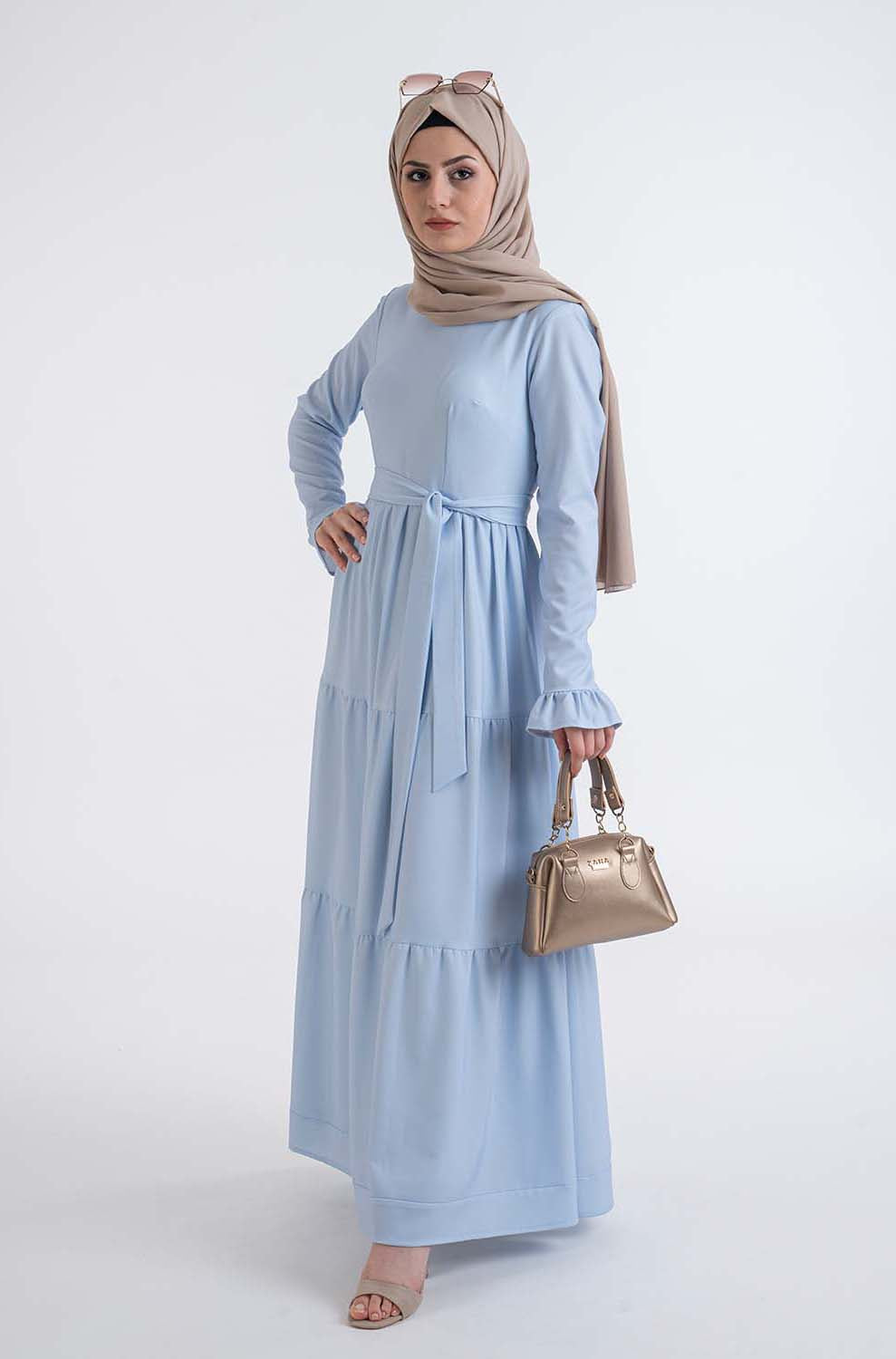 Blue Shirred Dress - Modest Dresses, Abaya, Maxi, Long Sleeve dress!