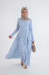 Blue Shirred Dress - Modest Dresses, Abaya, Maxi, Long Sleeve dress!