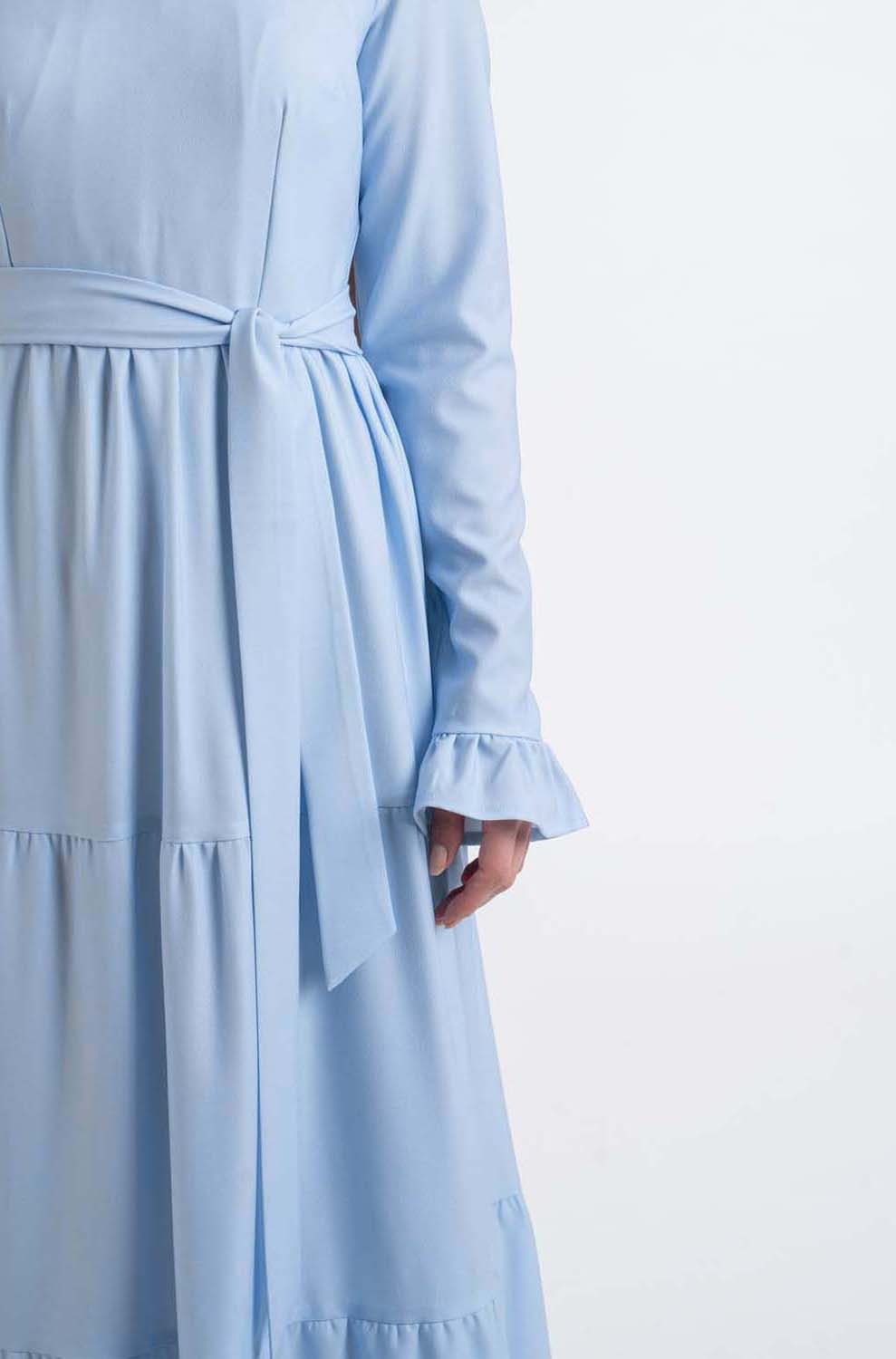 Blue Shirred Dress - Modest Dresses, Abaya, Maxi, Long Sleeve dress!