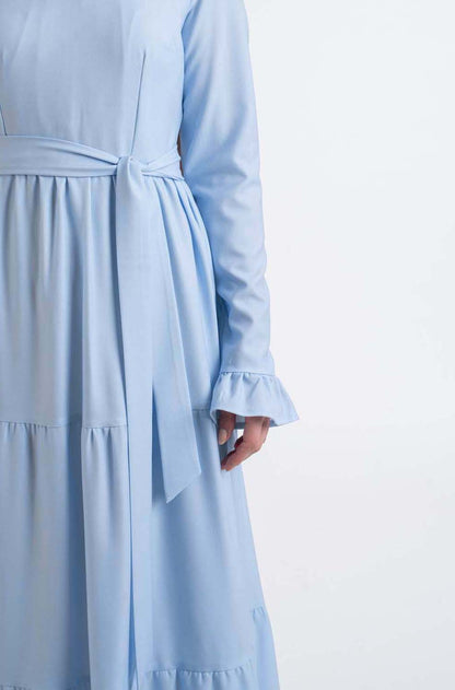 Blue Shirred Dress - Modest Dresses, Abaya, Maxi, Long Sleeve dress!