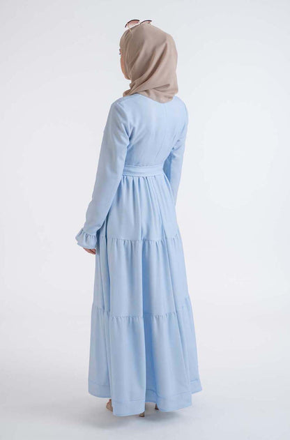 Blue Shirred Dress - Modest Dresses, Abaya, Maxi, Long Sleeve dress!