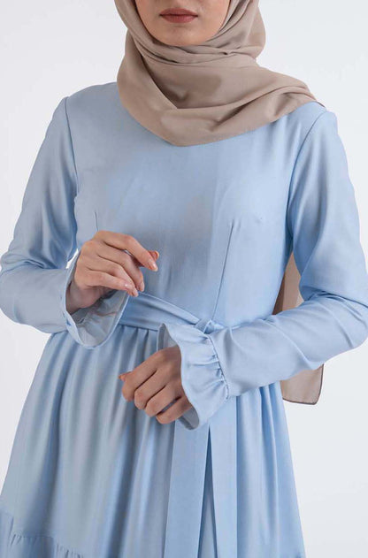 Blue Shirred Dress - Modest Dresses, Abaya, Maxi, Long Sleeve dress!