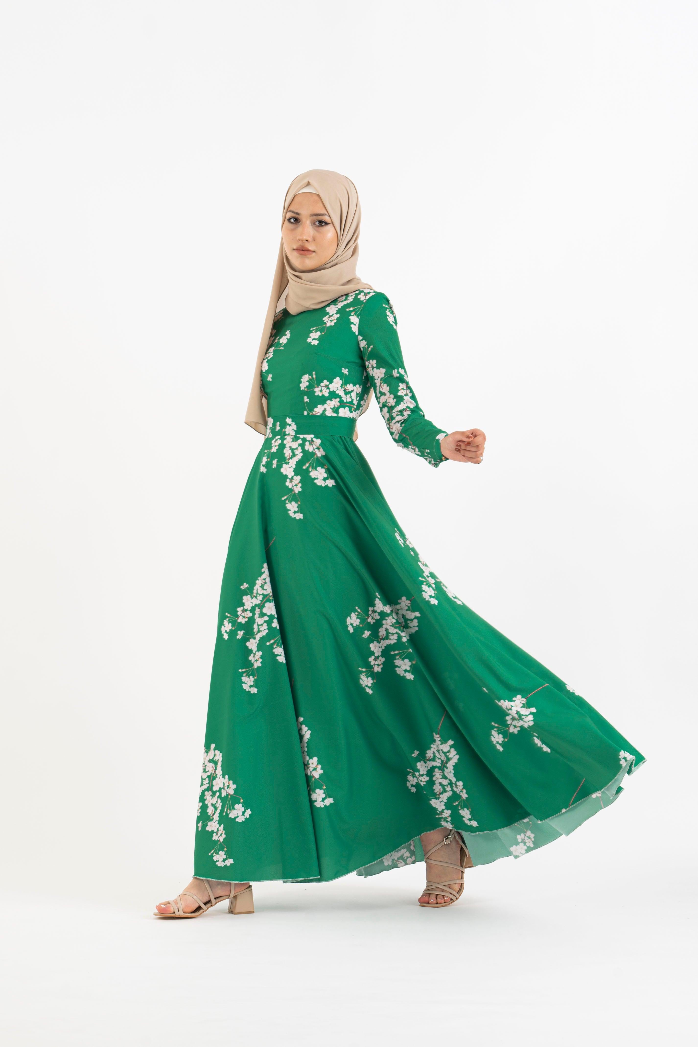 Cadmium green long dress - Modest Dresses, Abaya, Long Sleeve dress!