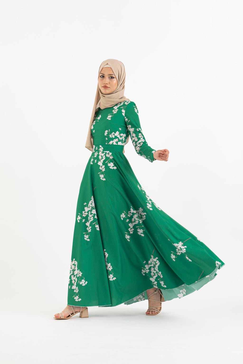 Cadmium green long dress Modest Dresses Abaya Long Sleeve