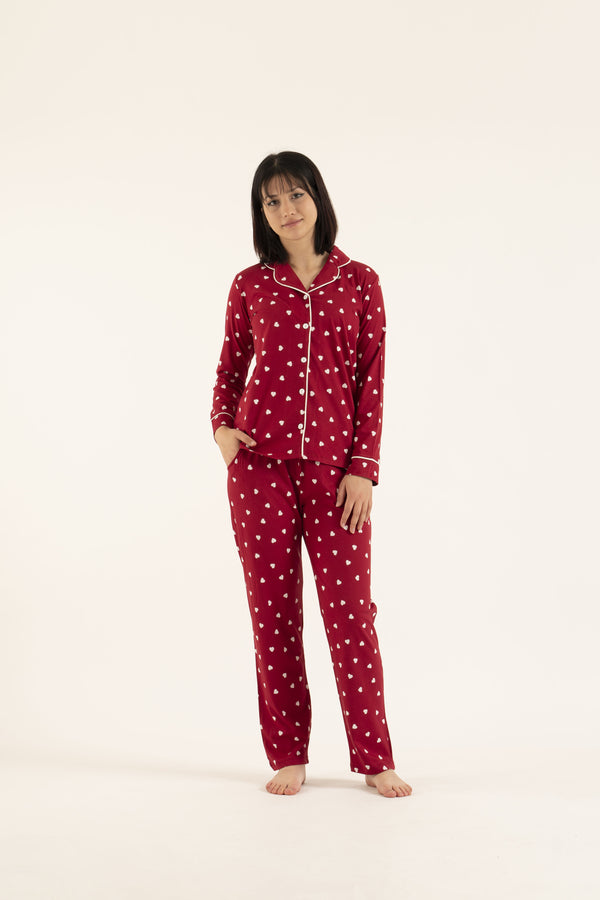 Catchy Women’s sleep set long sleeve button top 2 pieces Pajamas-27