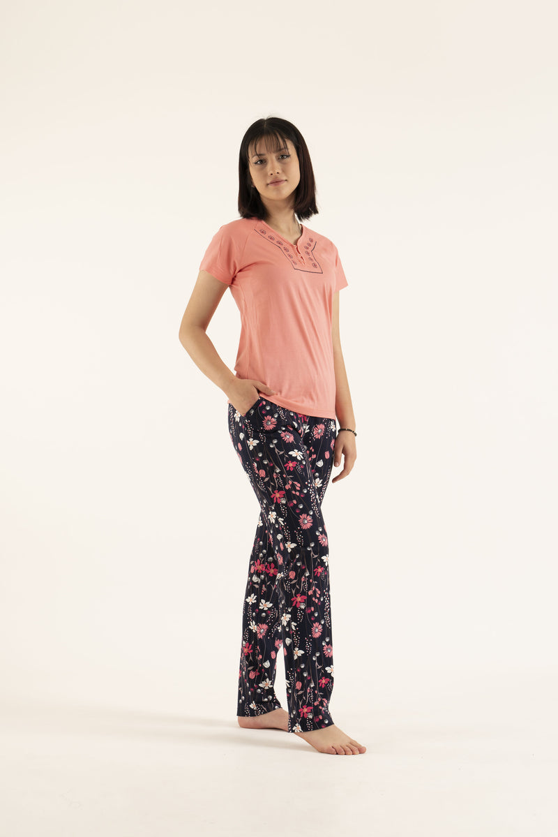 Comfy Women’s Cotton short sleeve plain top floral print pants