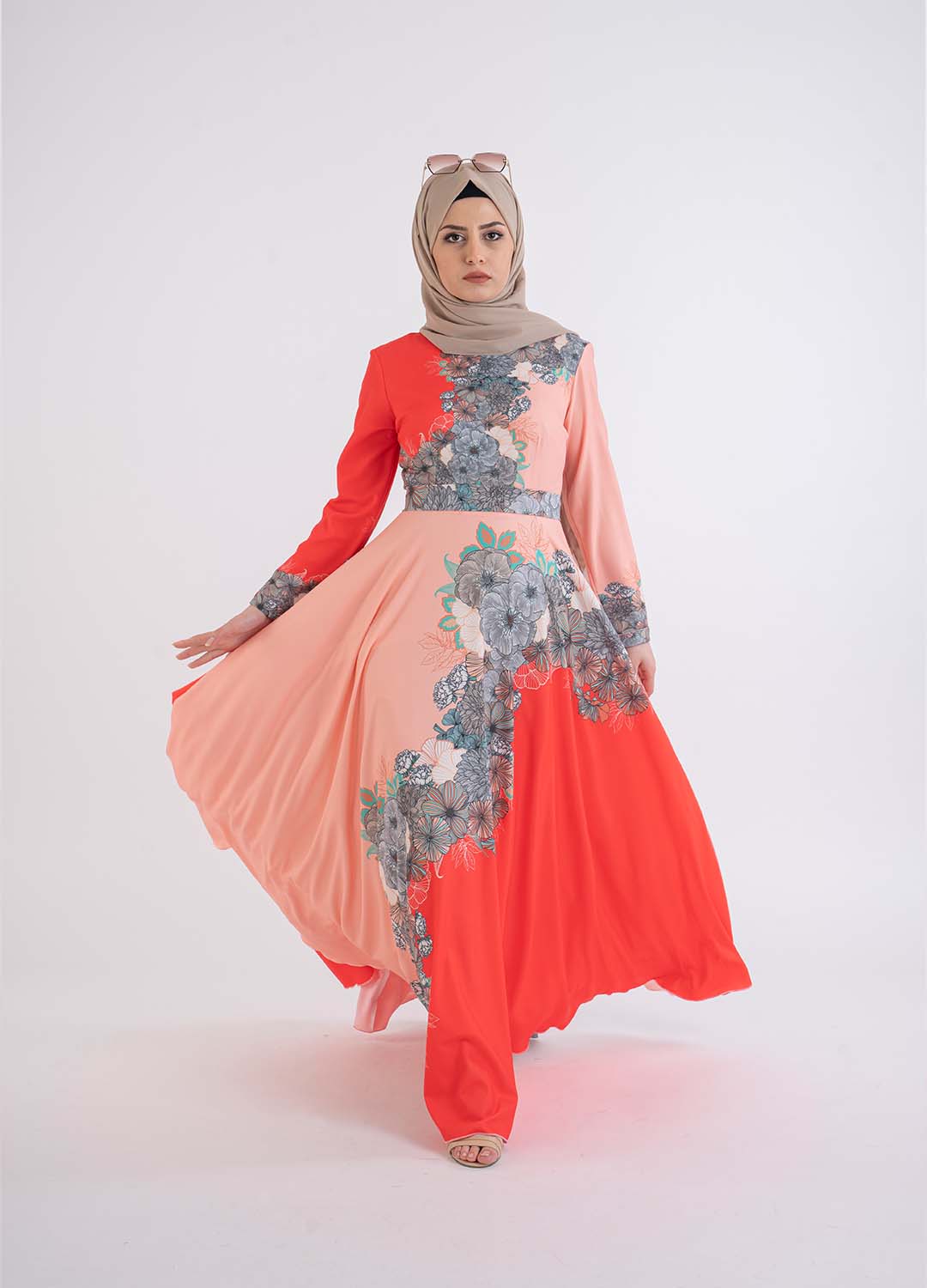 Contrast Floral Dress - Modest Dresses, Abaya, Long Sleeve dress!